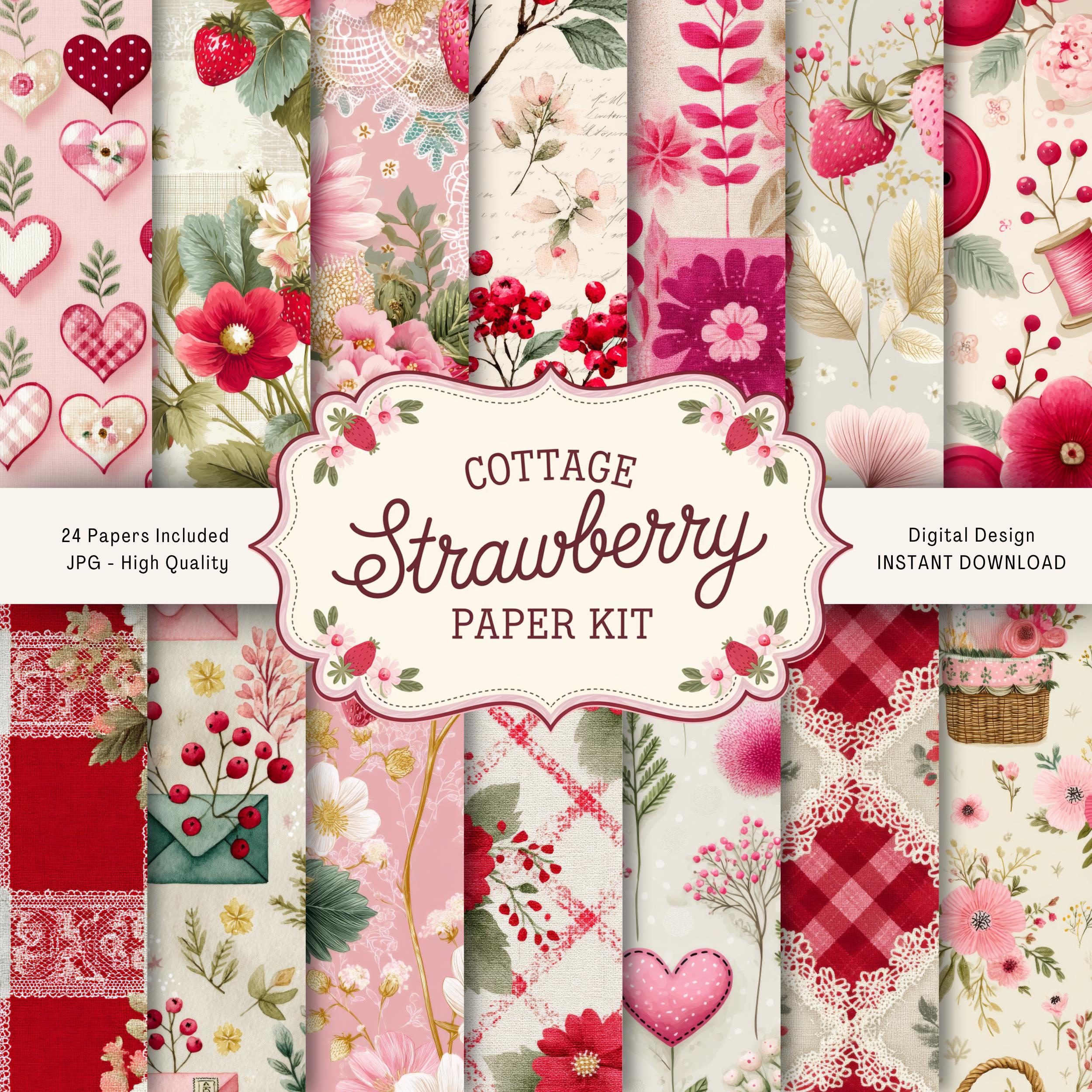 Kit per diario spazzatura alla fragola, diario spazzatura stampabile, carta per diario spazzatura, download digitale, effimeri, diario spazzatura esti