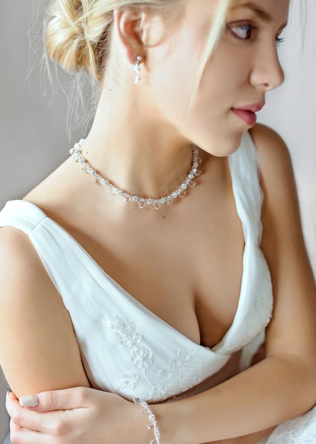 Collana da sposa, Gouttes, Collana da sposa in cristallo, Gioielli da sposa in cristallo, Collana da sposa in argento, Collana da matrimonio