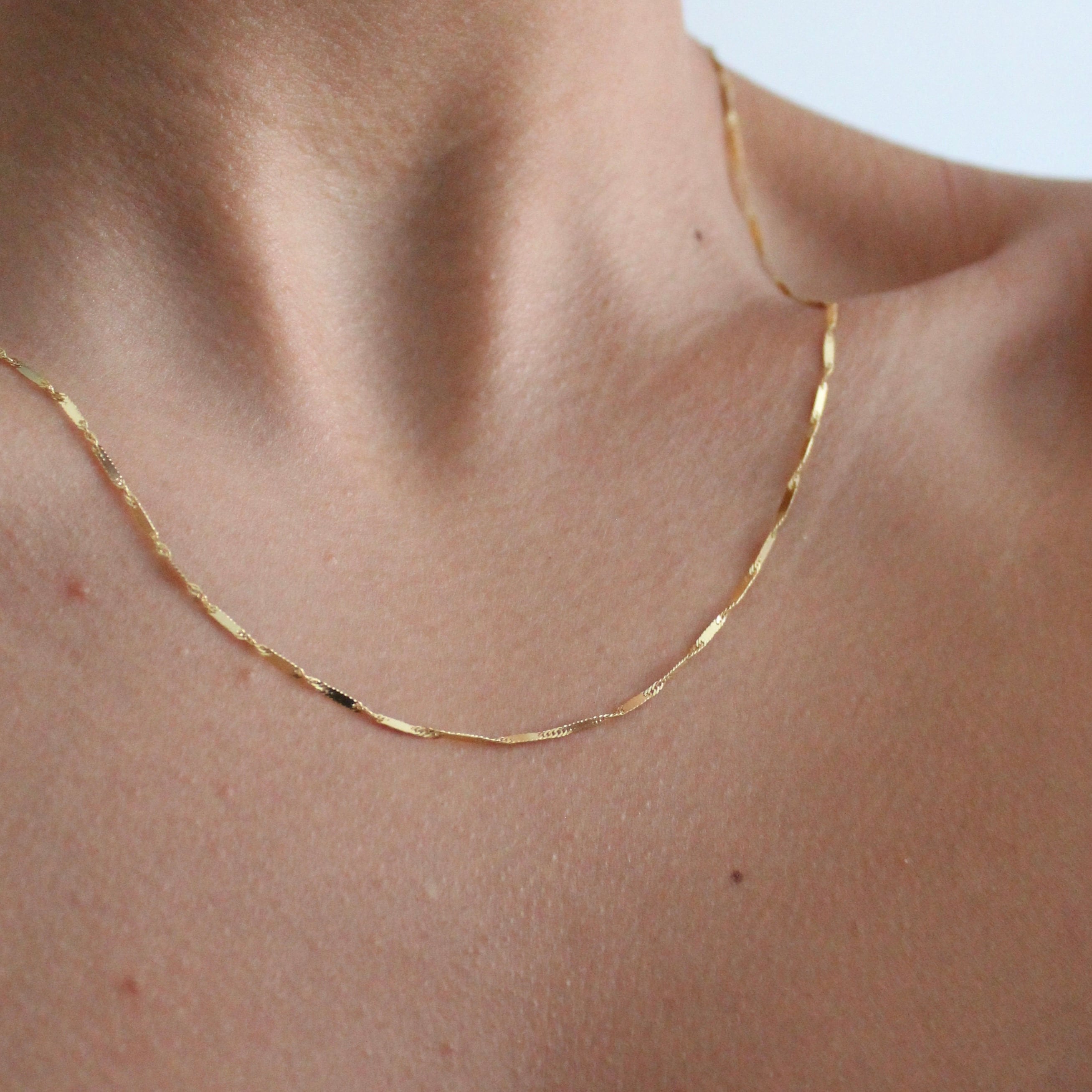 Catena a maglie intrecciate in oro massiccio 14K, catena Singapore in oro, catena Singapore, catena in oro, catena a barre, collana in oro, catena Sin