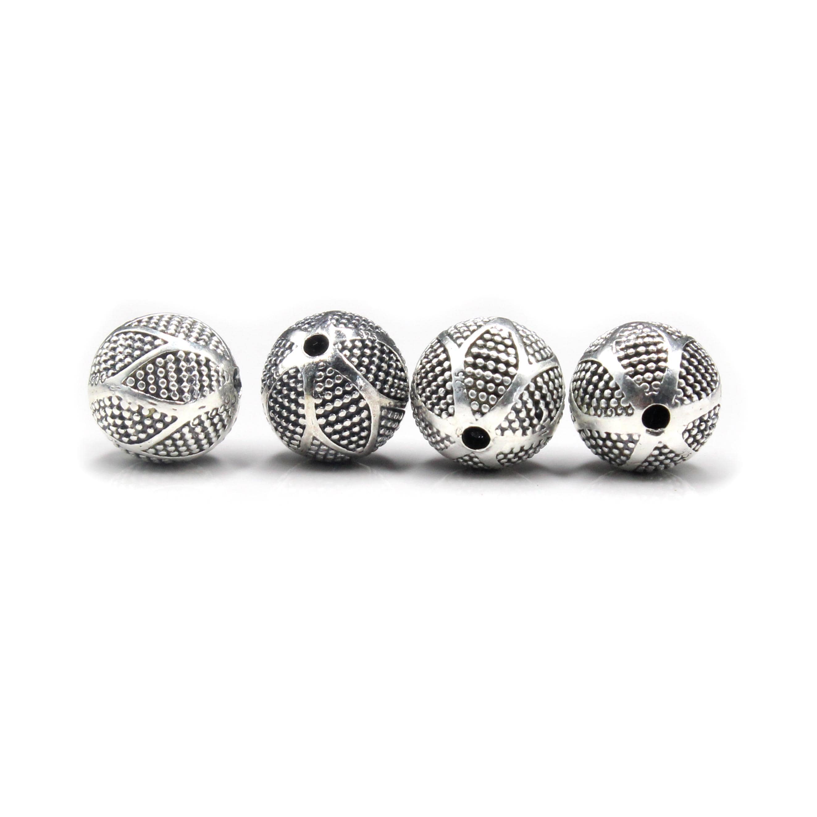Quattro perline in argento sterling da 10 mm, perline granulate da 10 mm, perline Bali in argento sterling da 10 mm, perline in argento sterling, perl
