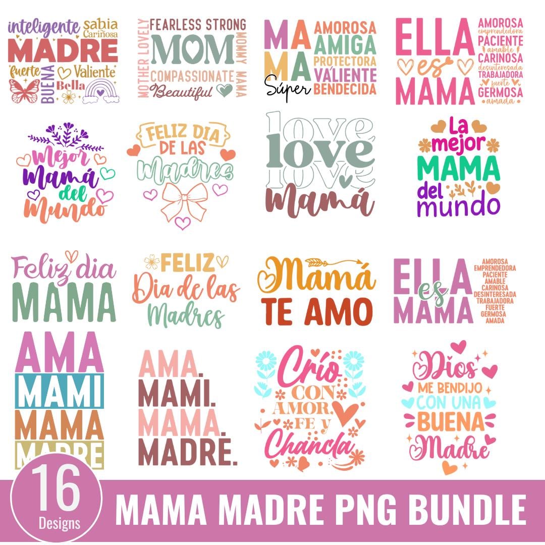 Pacchetto di immagini in formato SVG di Mamma Madre, Madre spagnola in formato PNG, Mamma cristiana in formato SVG spagnolo, Mamma spagnola in formato