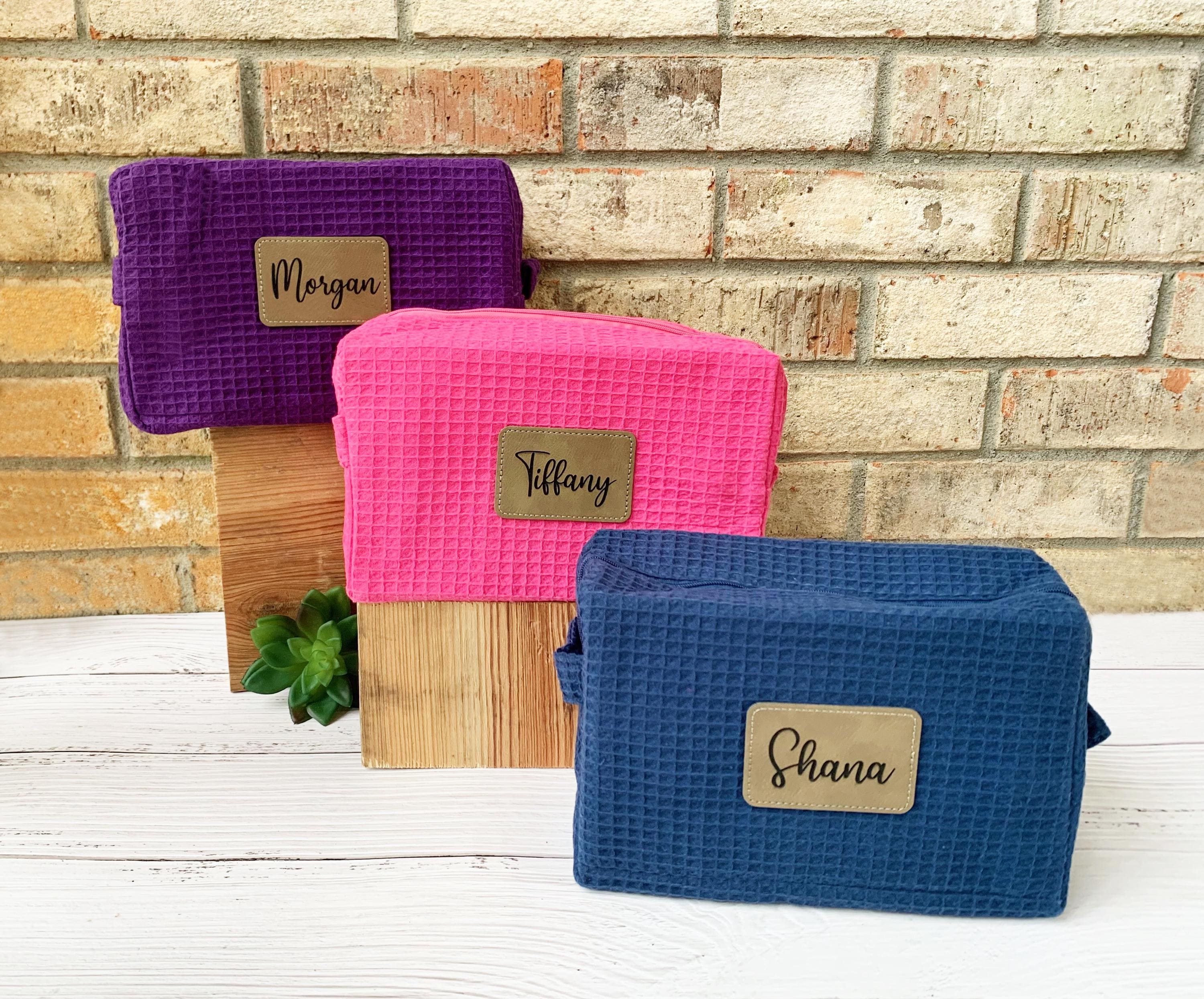 Borsa cosmetica con toppa in pelle, borsa per il trucco a nido d'ape incisa, borsa spa personalizzata, borsa da viaggio, borsa da toilette foderata, r