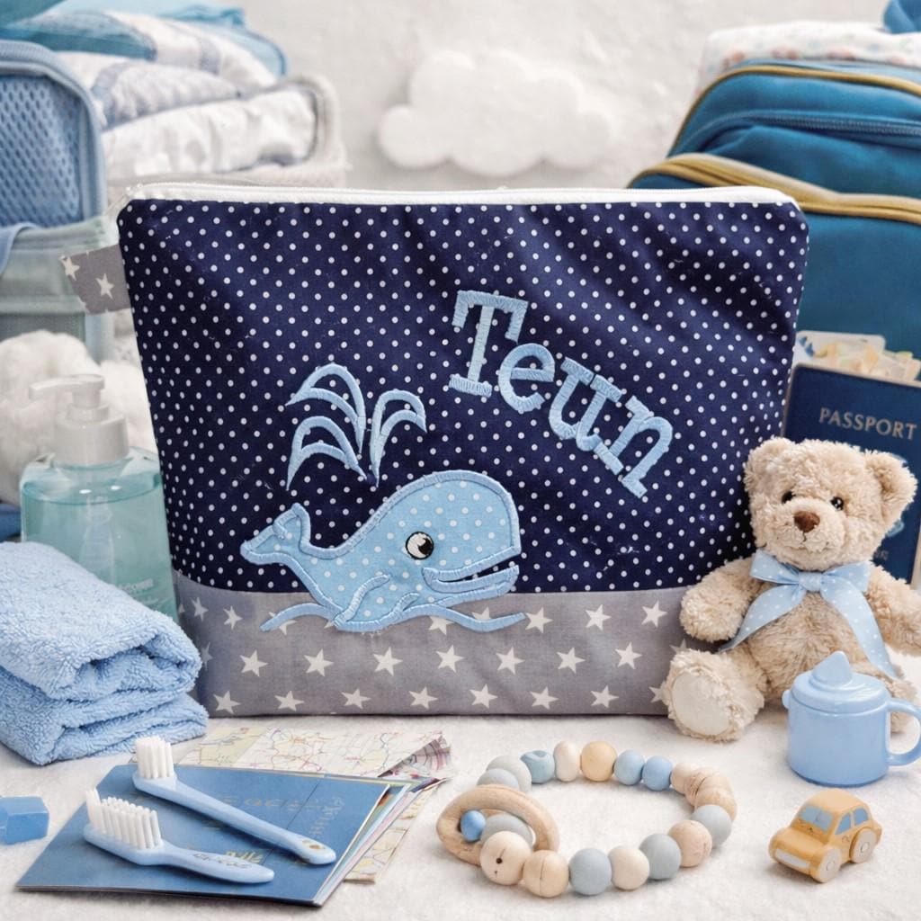 Borsa WAL ricamata + nome //blu navy - grigio// Borsa per pannolini Borsa da toilette Borsa per pannolini Borsa da toilette Borsa da toilette 20 carat