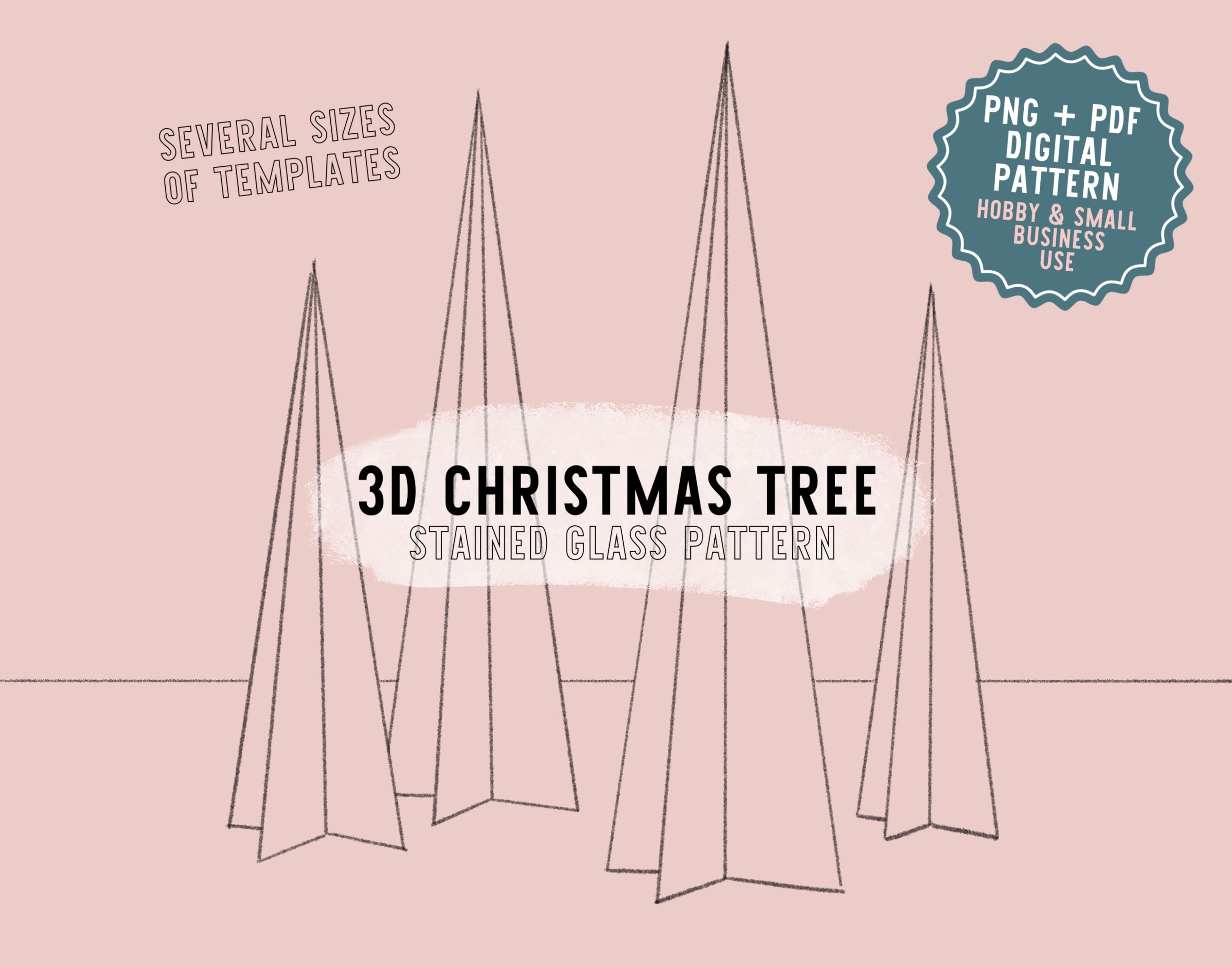 Modello di vetro colorato per alberi 3D Download digitale Modelli di vetro sempreverde per alberi di pino di Natale di C SVG PNG PDF