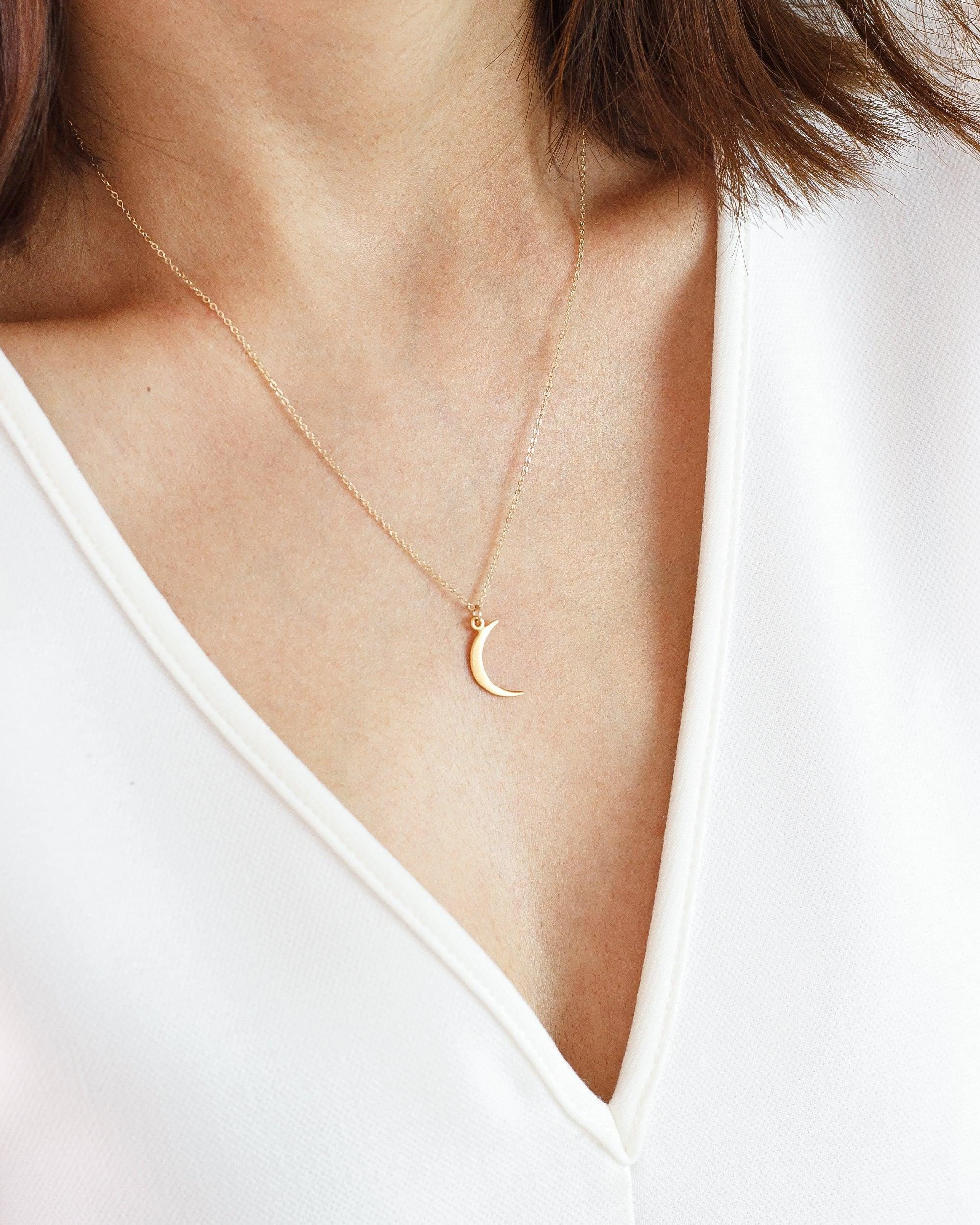 Collana con luna d'oro, collana con luna d'argento, collana con luna crescente d'oro, ciondolo con luna d'oro, ciondolo con luna d'argento, collana co
