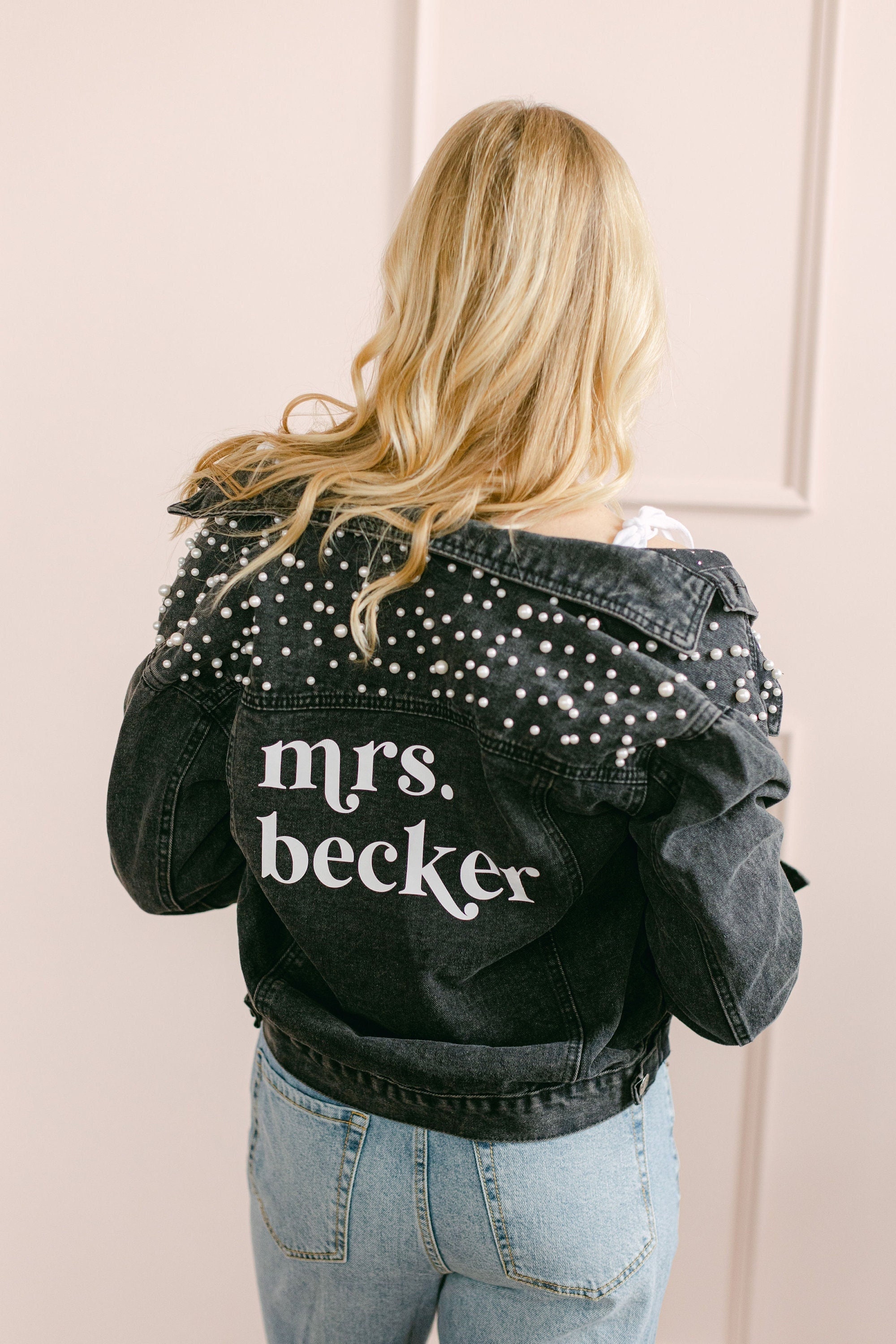 Giacca di jeans con perle / Giacca di jeans / Giacca di jeans da sposa / Giacca di jeans personalizzata / Giacca di jeans per la signora / Regali per