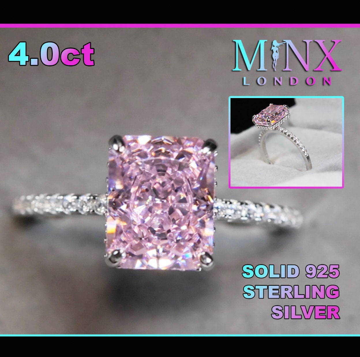 Anello da donna con diamante rosa / Anello di fidanzamento con diamante rosa / Anello con diamante simulato rosa / Anello con diamante rosa tritato /