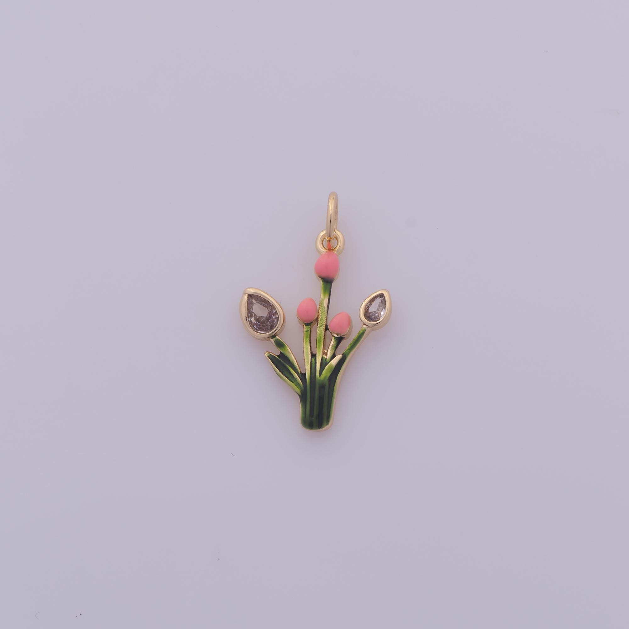 1 pz Ciondolo a forma di fiore in smalto dorato, ciondolo a forma di fiore riempito in oro 18 carati, ciondolo a forma di fiore con zirconi cubici, fo