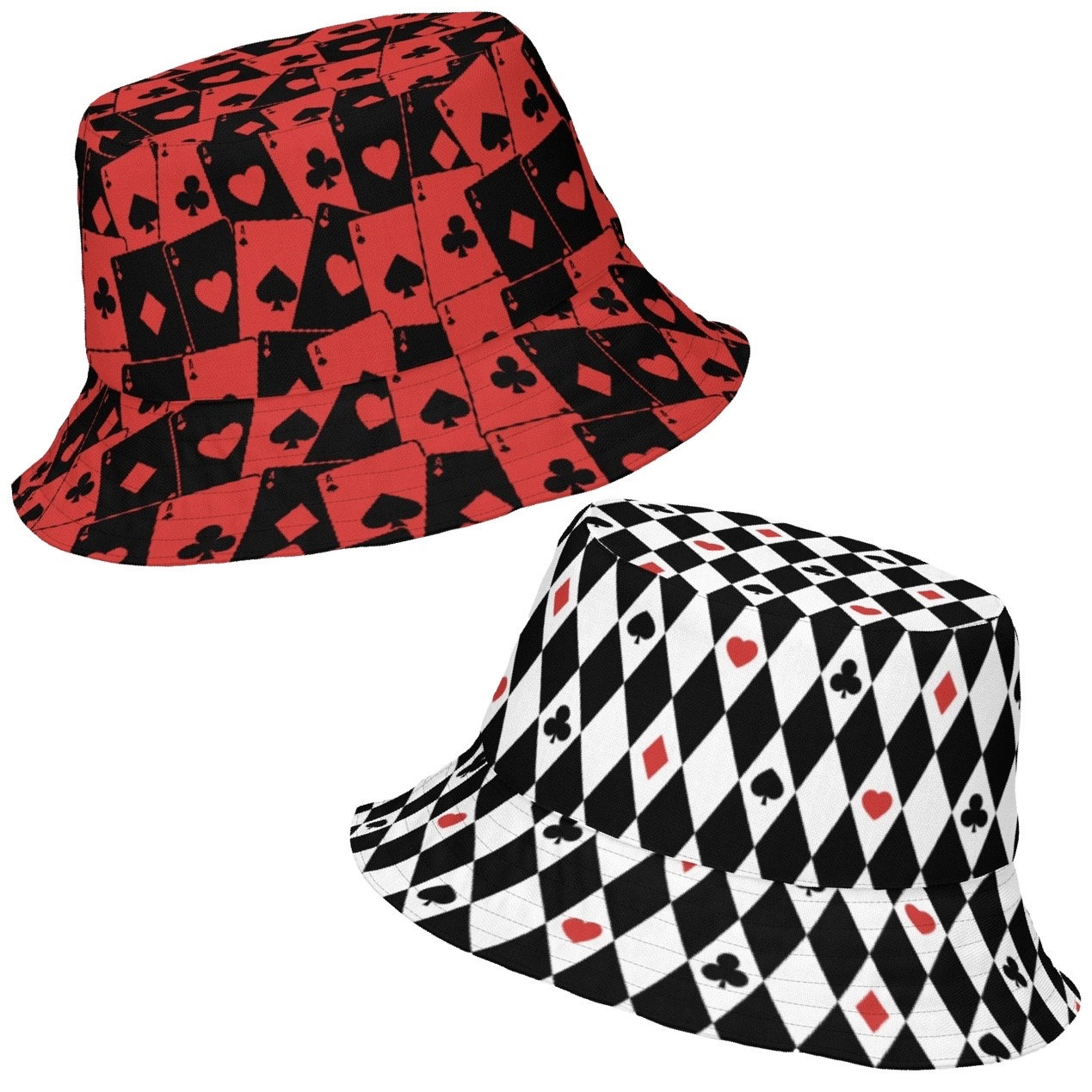 Cappello da pescatore reversibile House Of Cards / Q&K Of Hearts / Cappello da pescatore Rave - Cappello da pescatore Festival - Beyond Wonderland