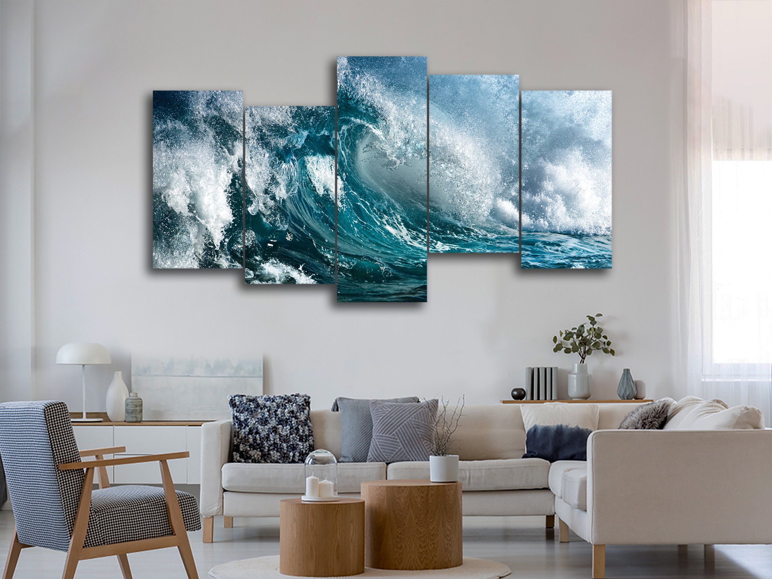 Ocean Wave 5 pezzi Canvas Wall Art, Grande incorniciato 5 pannelli Canvas Wall Art, Extra Large incorniciato 5 pannelli Canvas Wall Art, Arte astratta