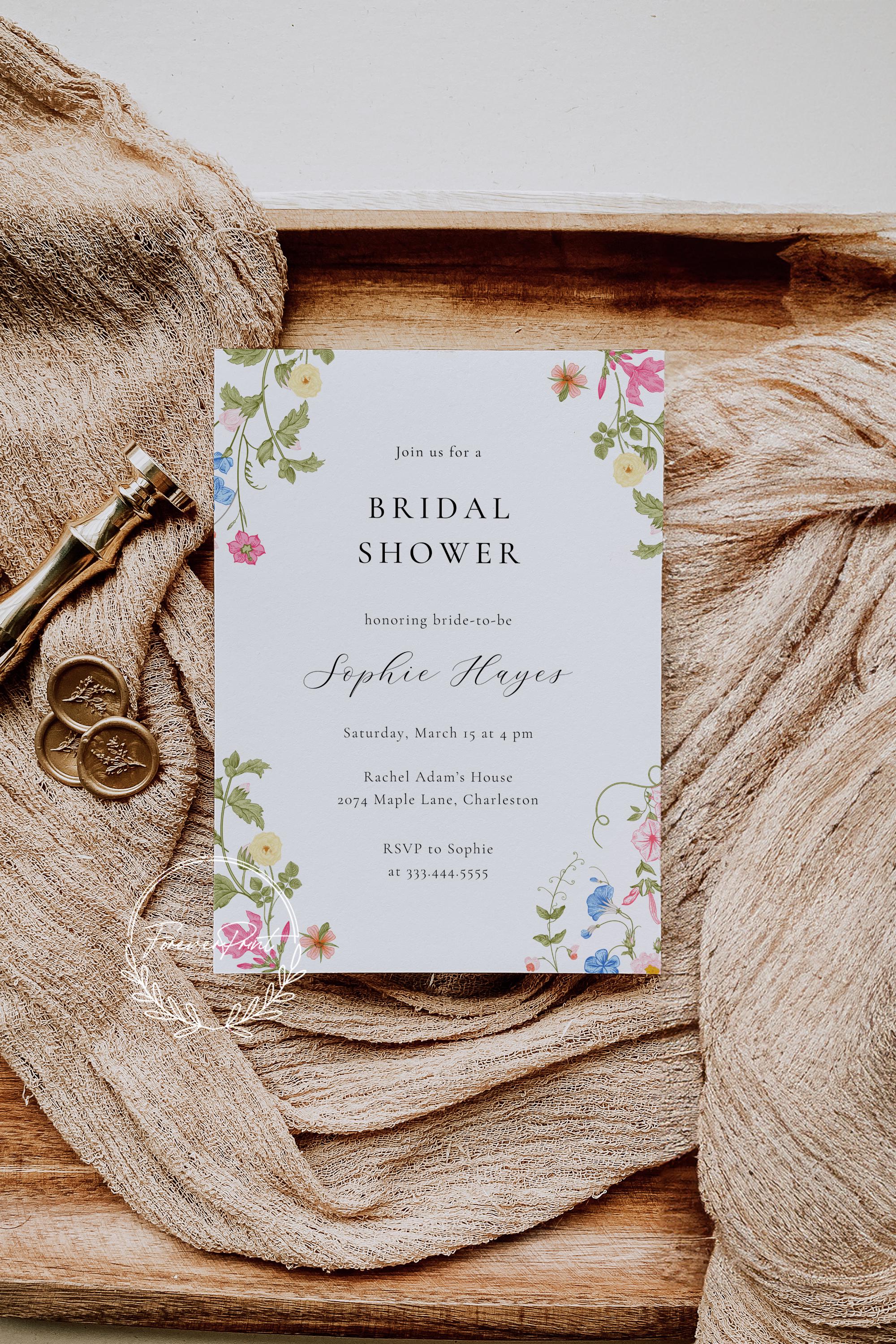 Invito per addio al nubilato con fiori selvatici, invito per addio al nubilato floreale, invito per addio al nubilato, modello stampabile per addio al