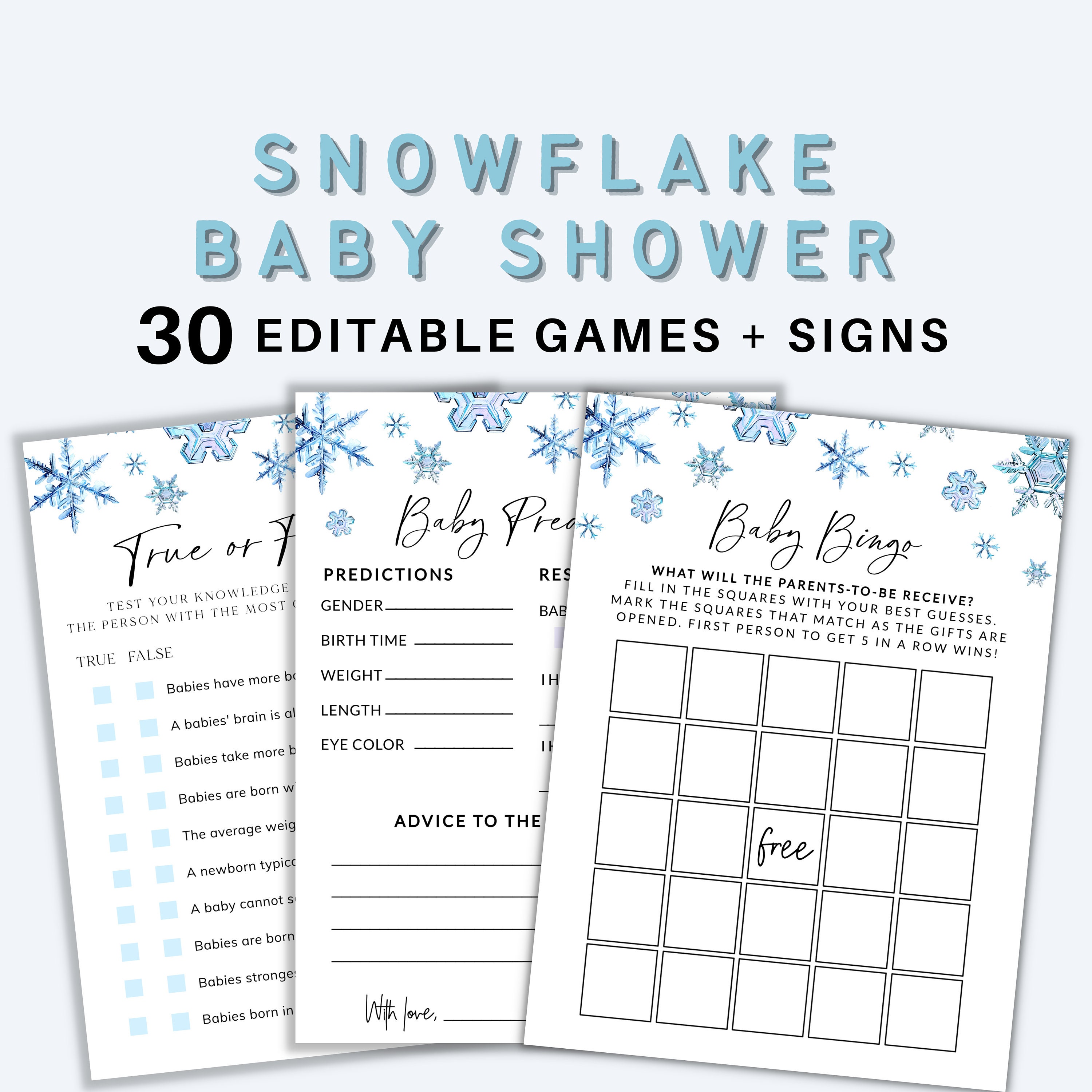 Snowflake Baby Shower Game Bundle, Winter Baby Shower Games Bundle, Little Snowflake Baby Shower, Baby It's Cold Shower, Santa Baby Shower