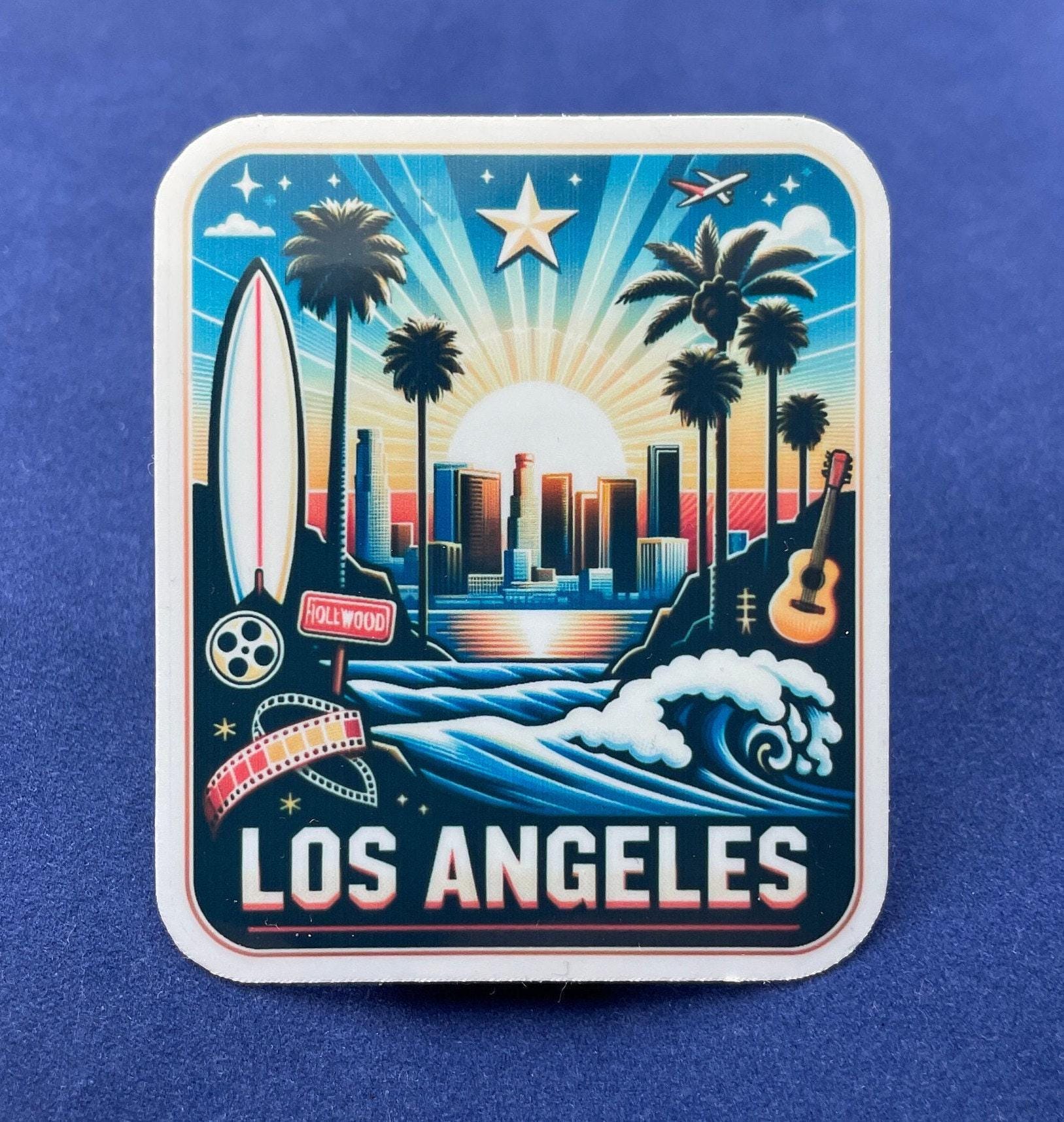 Los Angeles, California, Adesivi, Adesivi resistenti alle intemperie, Diario di viaggio, Adesivi per valigie, Adesivi per bagagli, Adesivi fustellati,