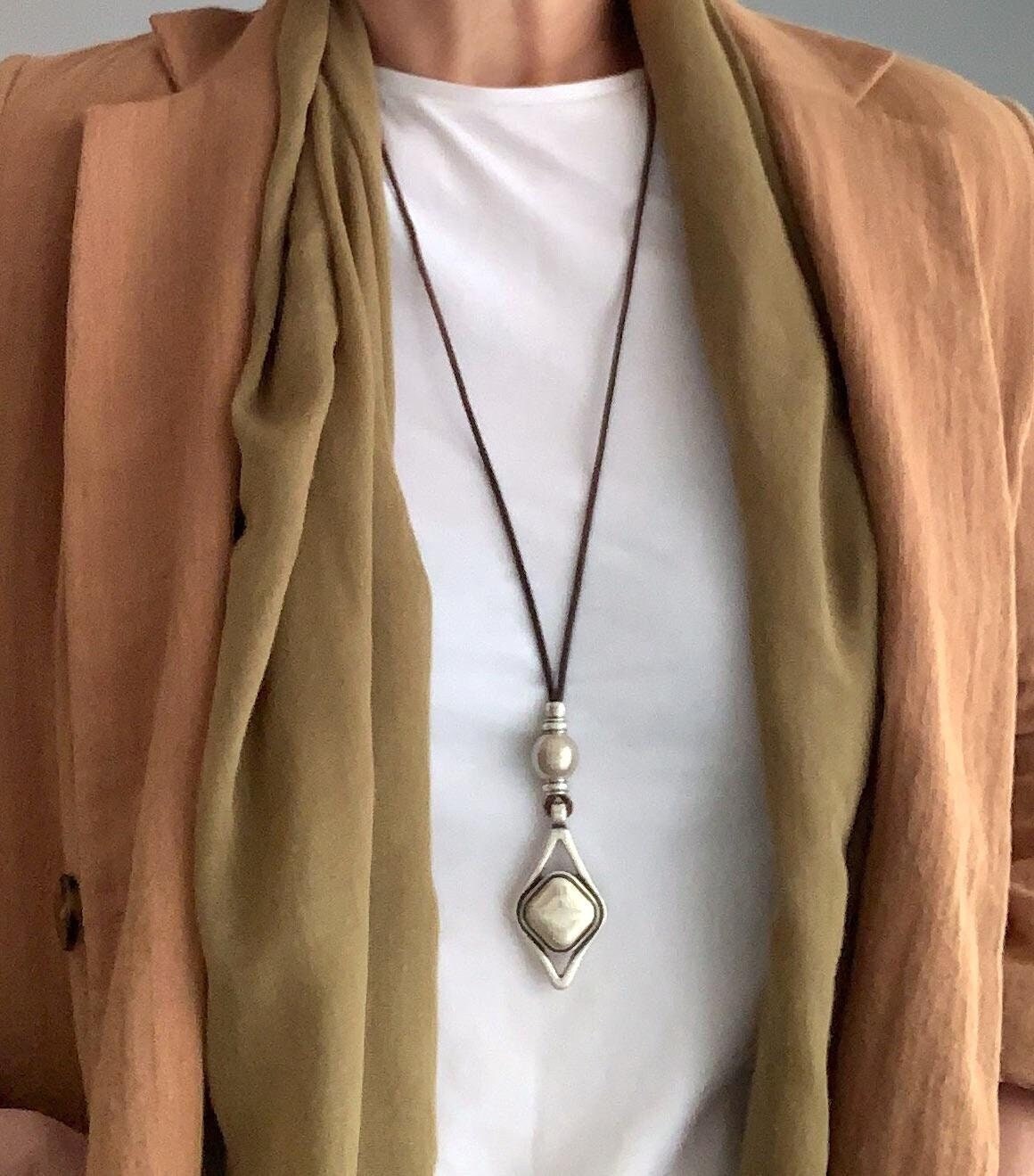 Collana con ciondolo lungo, collana boho per donna, grande ciondolo elegante, stile boho rustico, collana con ciondolo lungo, idea regalo unica, regal