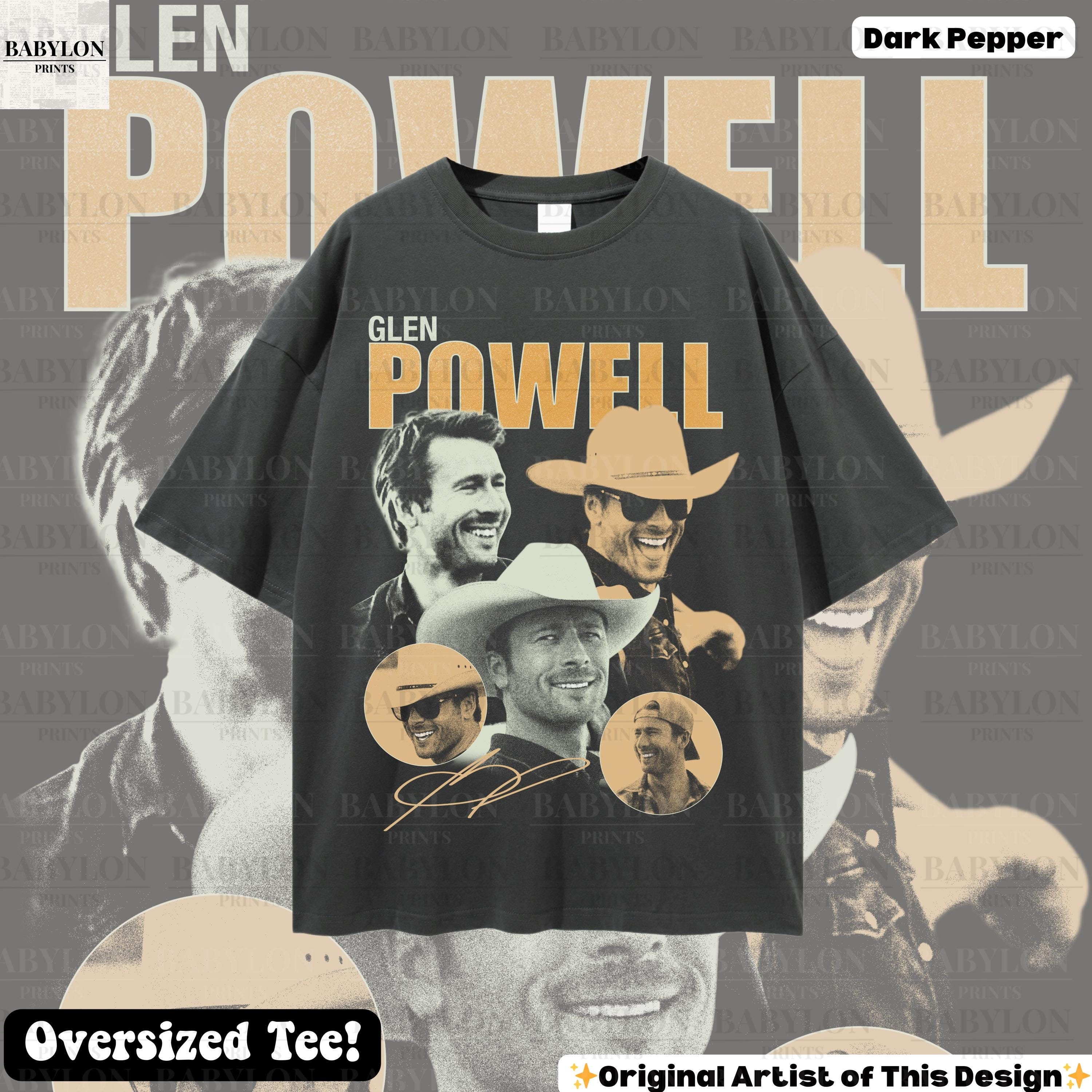 Maglietta oversize di Glen Powell, maglietta di Glen Powell, maglietta vintage di Glen Powell, magliette dei fan di Glen Powell, film di Glen Powell,