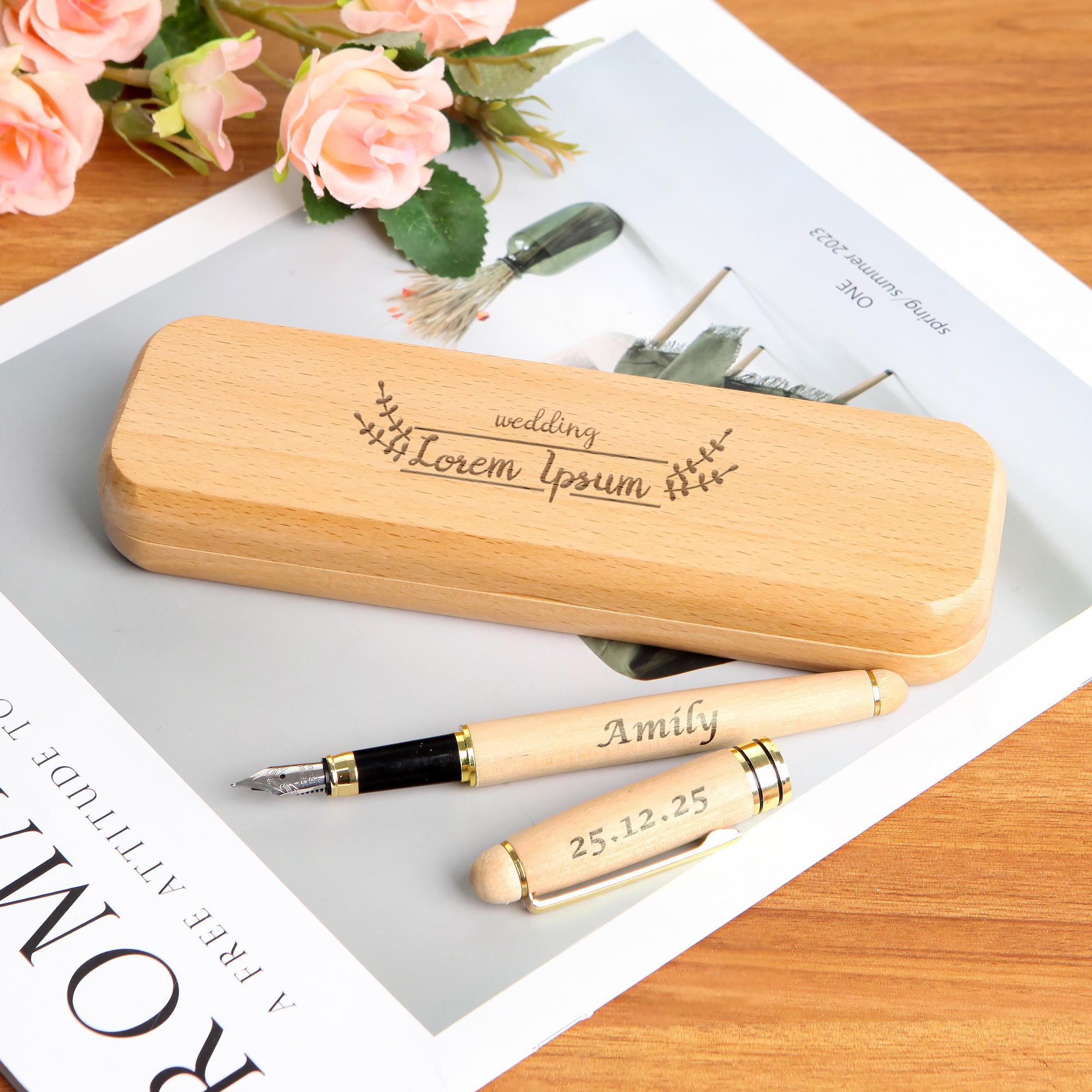 Set di astucci per penne in acero, regalo per la festa della mamma, astucci per penne personalizzati, penne e astucci in legno fatti a mano, set di pe