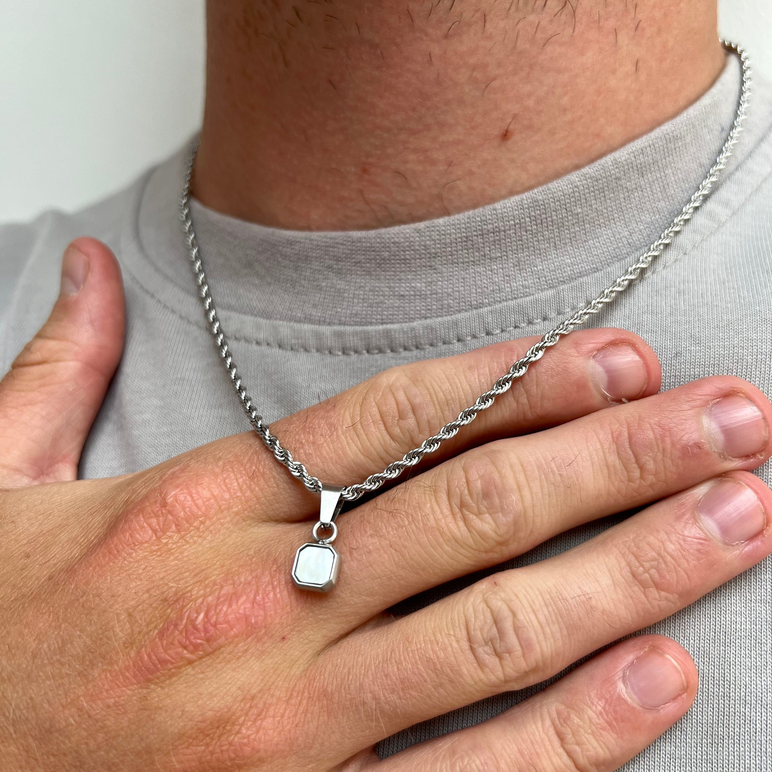 Ciondolo da uomo, ciondolo da uomo in argento, ciondolo da uomo mini, ciondolo a catena in argento con pietra preziosa, ciondolo da uomo in oro di Twi