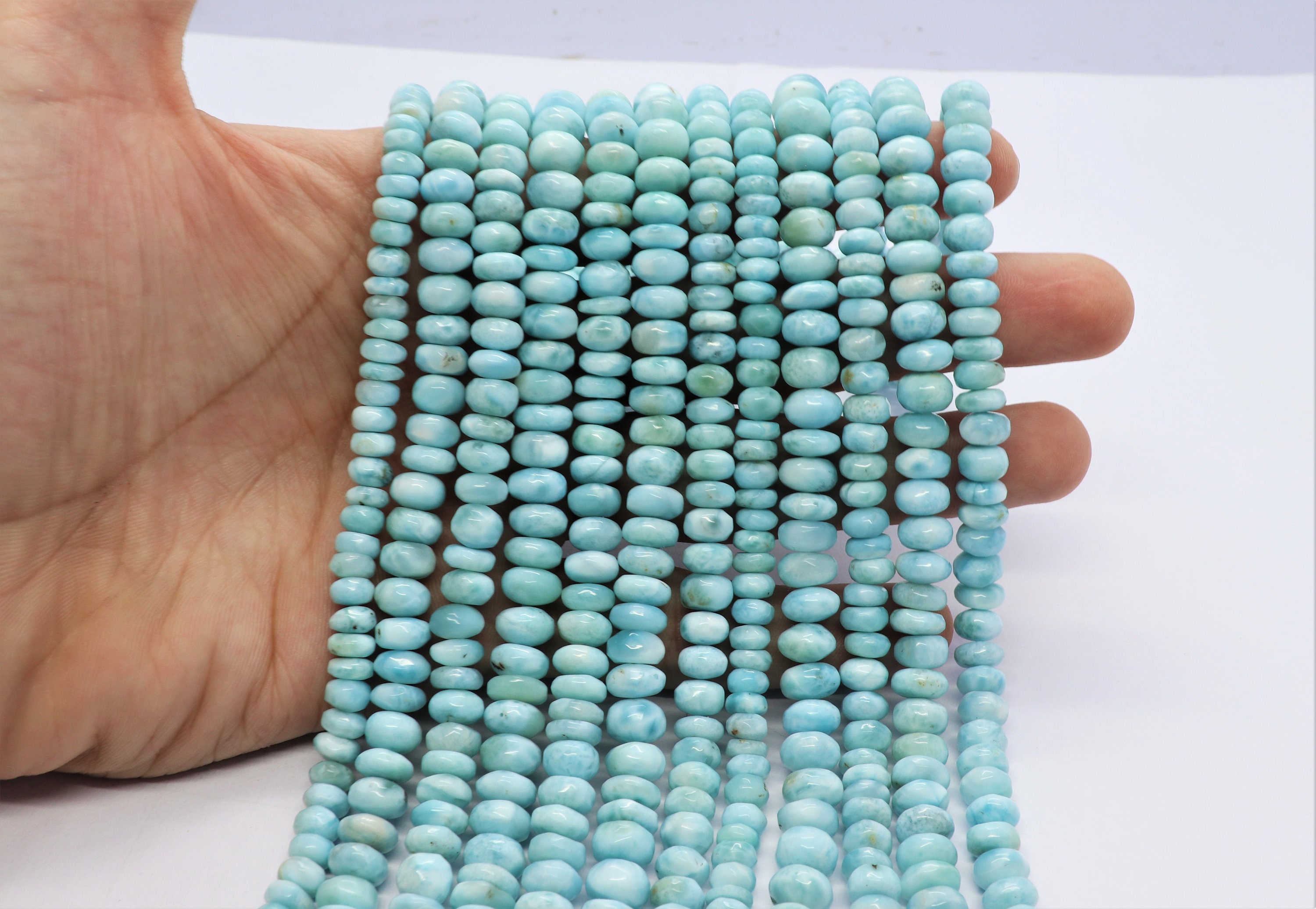 Perline rondelle lisce di Larimar AAA Perline rondelle di Larimar Perline di Larimar naturali Pietre preziose lisce Filo di perline di Larimar Perline