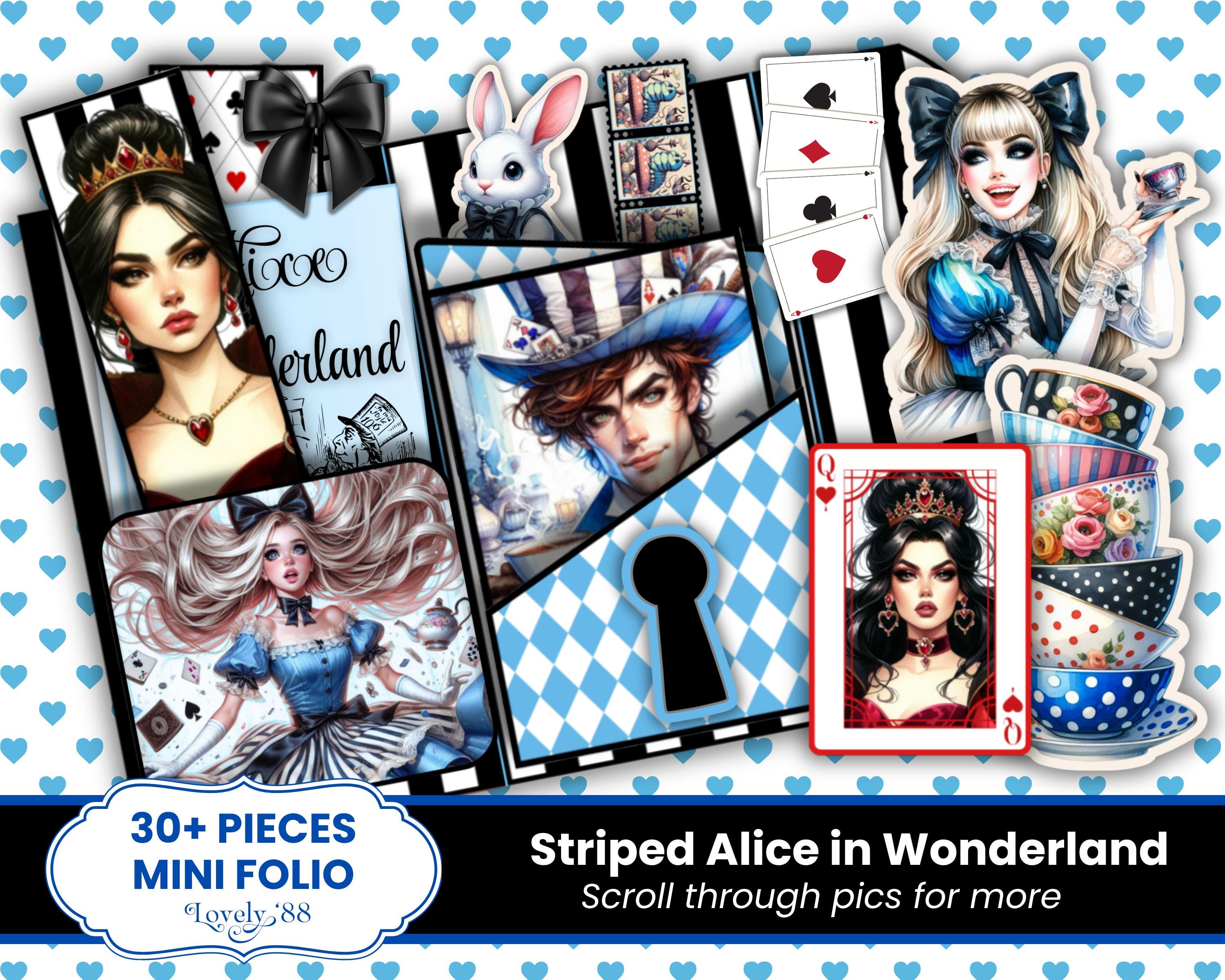 Alice nel Paese delle Meraviglie Folio / Alice nel Paese delle Meraviglie Junk Journal Ephemera Kit / Caricato, Ephemera, Fussy Cuts, Tasche, Mini-fol