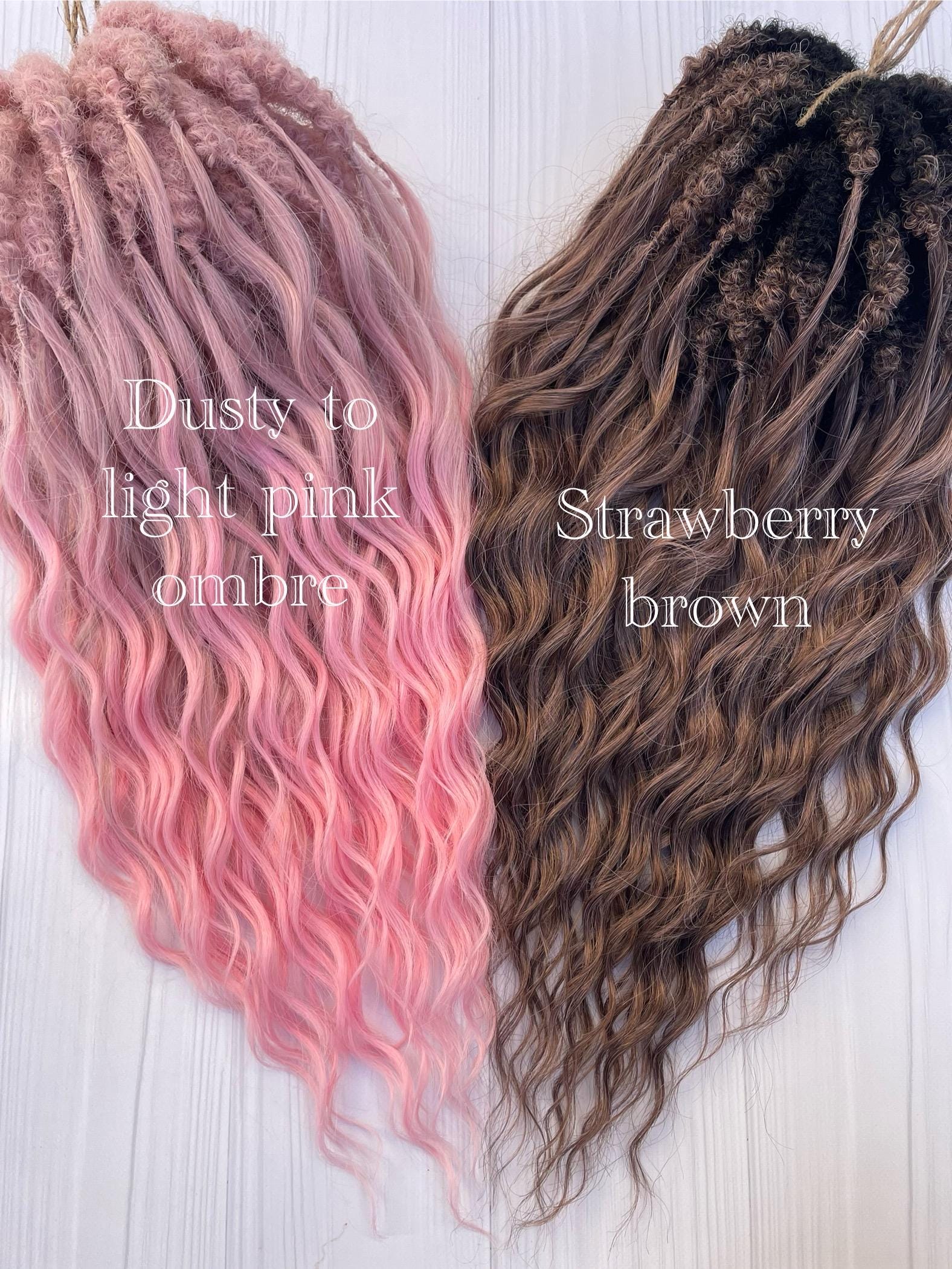 Extension per dreadlock ricci color rosa cipria - Ricci boho da festival, dreadlock sintetici ondulati a doppia estremità, capelli ondulati voluminosi