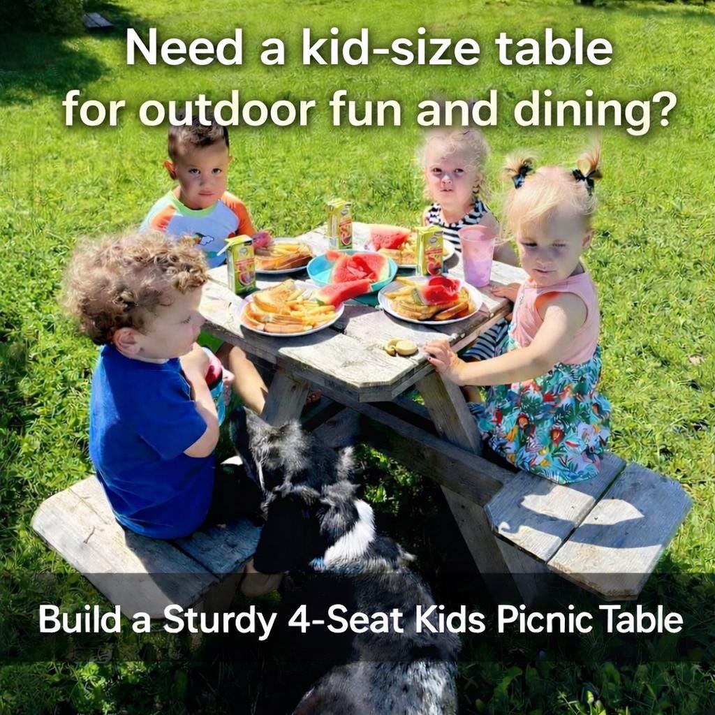 Piani per tavoli da picnic per bambini in formato PDF, tavolo da picnic per bambini a 4 posti, tavolo da esterno fai da te per bambini, piano di lavor