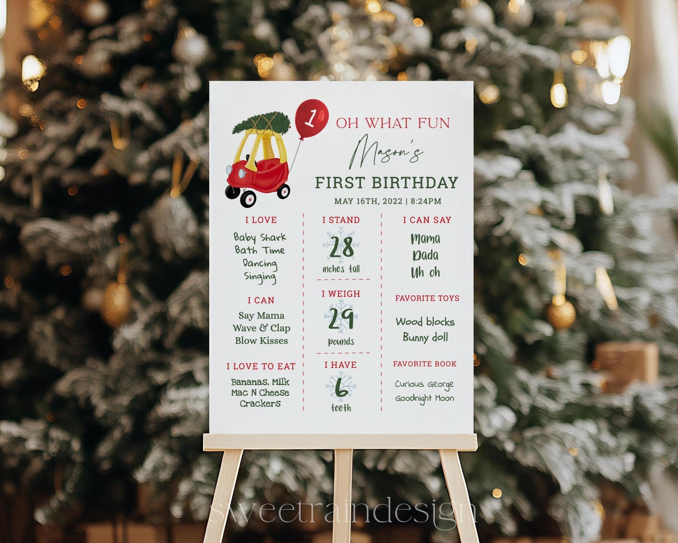 Oh What Fun Poster traguardo del primo compleanno, Natale 1o compleanno Il mio primo anno, Tabellone traguardo delle vacanze, Statistiche di compleann