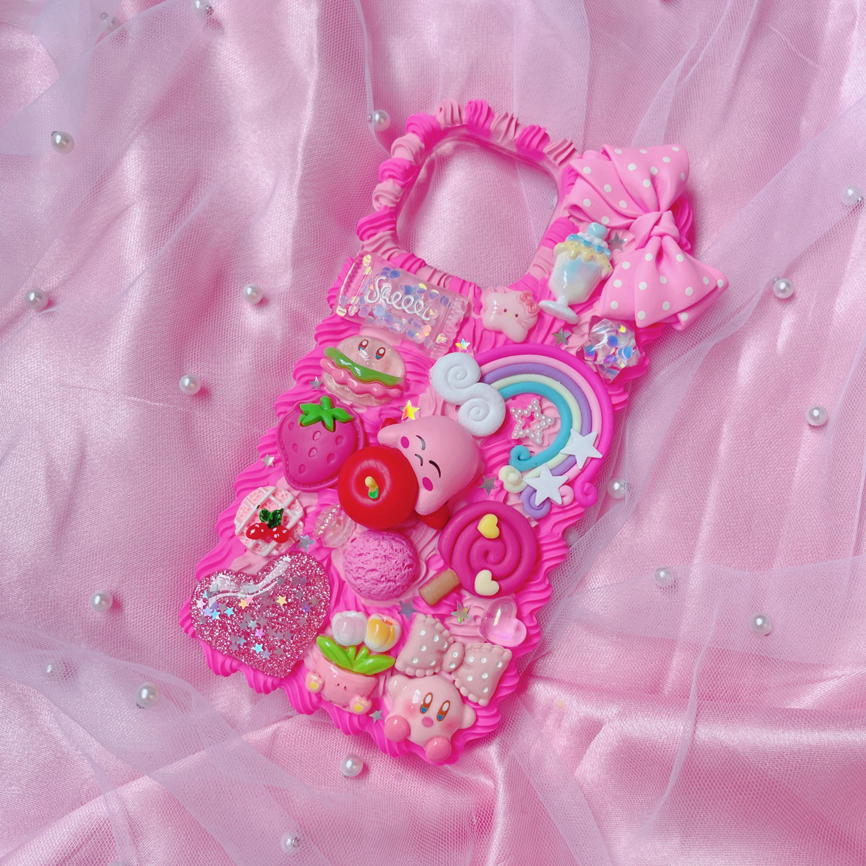 Custodia per telefono Kirby, custodia per telefono personalizzata, custodia per telefono Decoden, custodia effetto panna montata, custodia per telefon