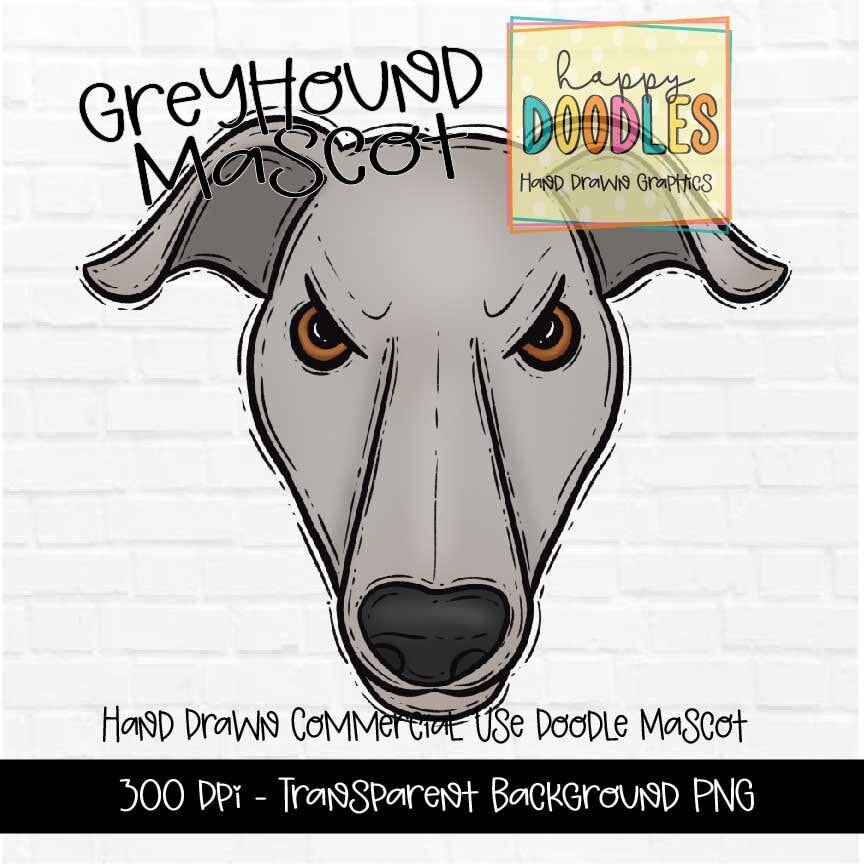 Greyhound School Mascot - Doodle Clipart PNG Digital Design - Greyhound Hand Drawn Clipart - Team Mascot - School Spirit - Preppy Mascot