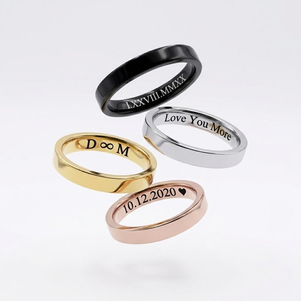 Anello in acciaio inossidabile personalizzato da 4 mm, anello in acciaio, anello unisex in acciaio inossidabile, anello inciso personalizzato, anello