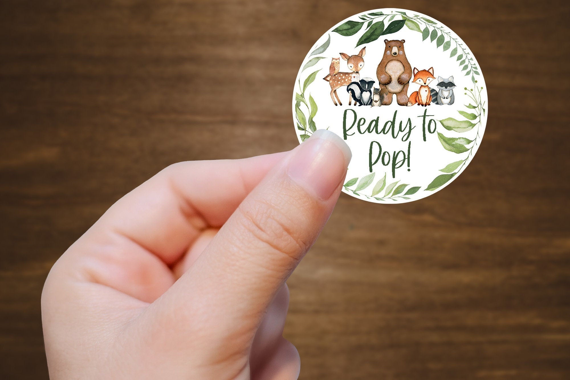 Adesivi pronti da scoppiare, etichette per bomboniere baby shower a tema bosco, adesivi baby shower a tema bosco, etichette per bomboniere popcorn, an