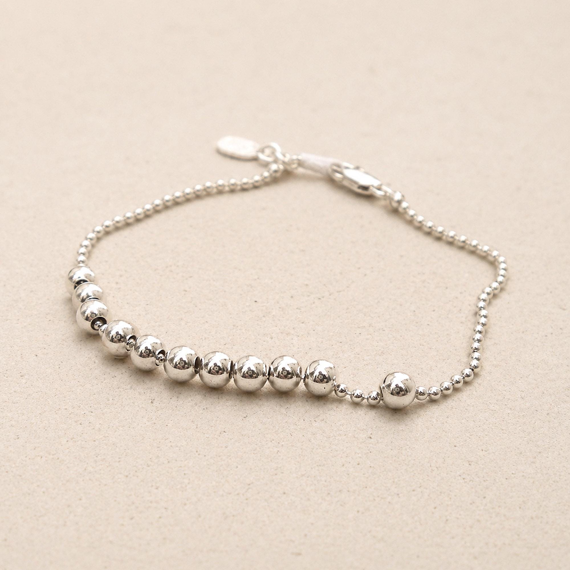 Bracciale con perline in argento sterling, bracciale da donna in argento sterling 925, bracciale in argento sterling 925 con catena a sfere - Gioielli