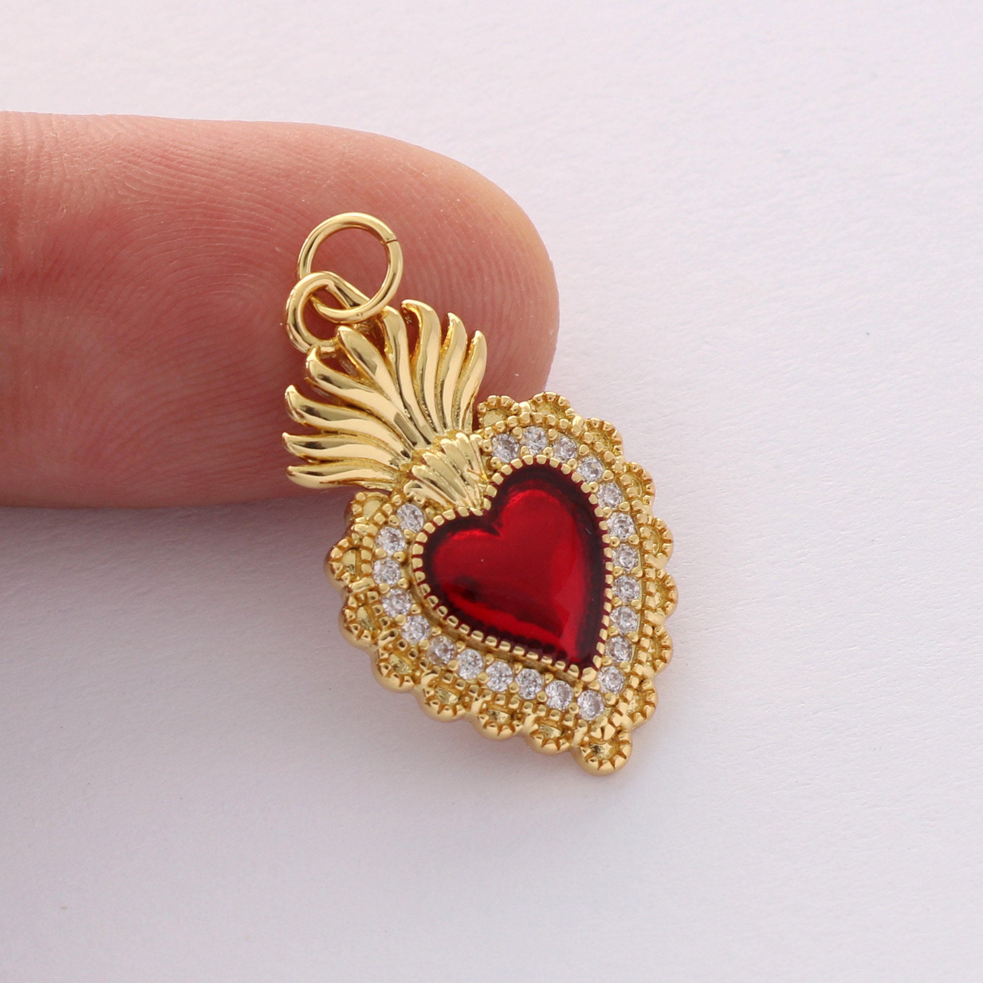 4 pezzi di ciondolo a forma di cuore placcato oro reale 18 carati senza nichel, ciondolo iniziale in oro, ciondolo a forma di cuore cz Pabe, alta qual