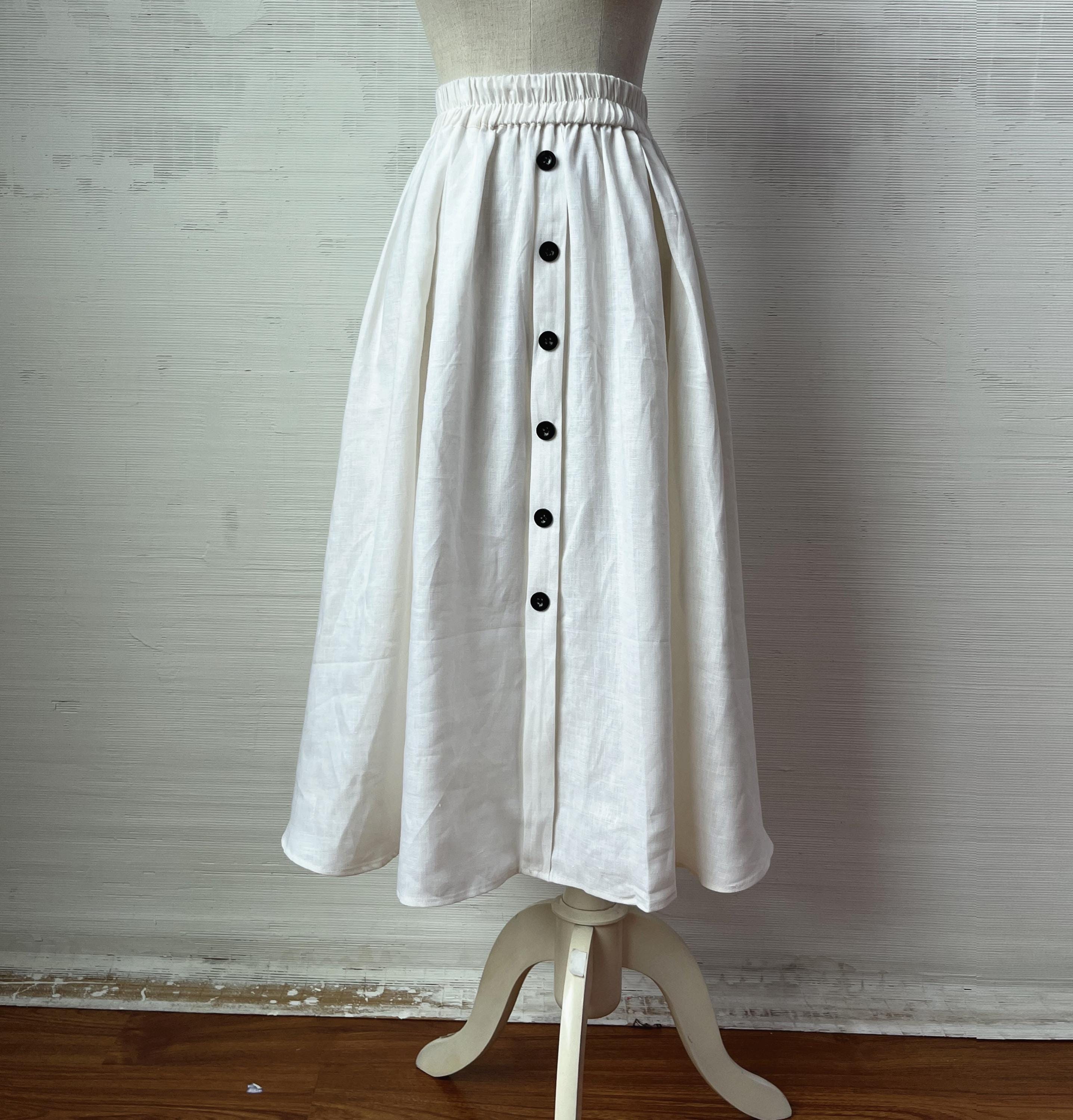 gonna midi gonna bianca in lino gonna in lino morbido gonna da donna gonna estiva gonna personalizzata gonna con elastico in vita gonna lunga in lino