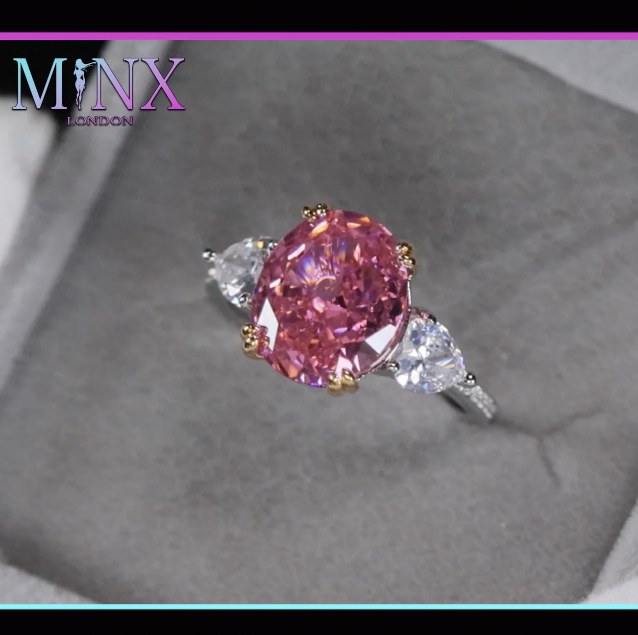 Anello di fidanzamento con diamante rosa / Anello con diamante rosa / Anello da donna con diamante rosa / Anello da donna con diamante taglio ovale ro