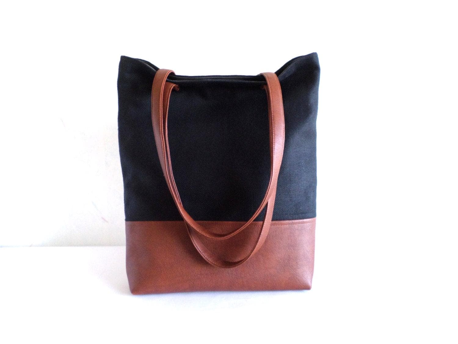 Borsa tote in cotone e pelle, Borsa tote casual grande per tutti i giorni, Borsa tote in tela e pelle vegana, Borsa a tracolla invernale, Borsa tote n