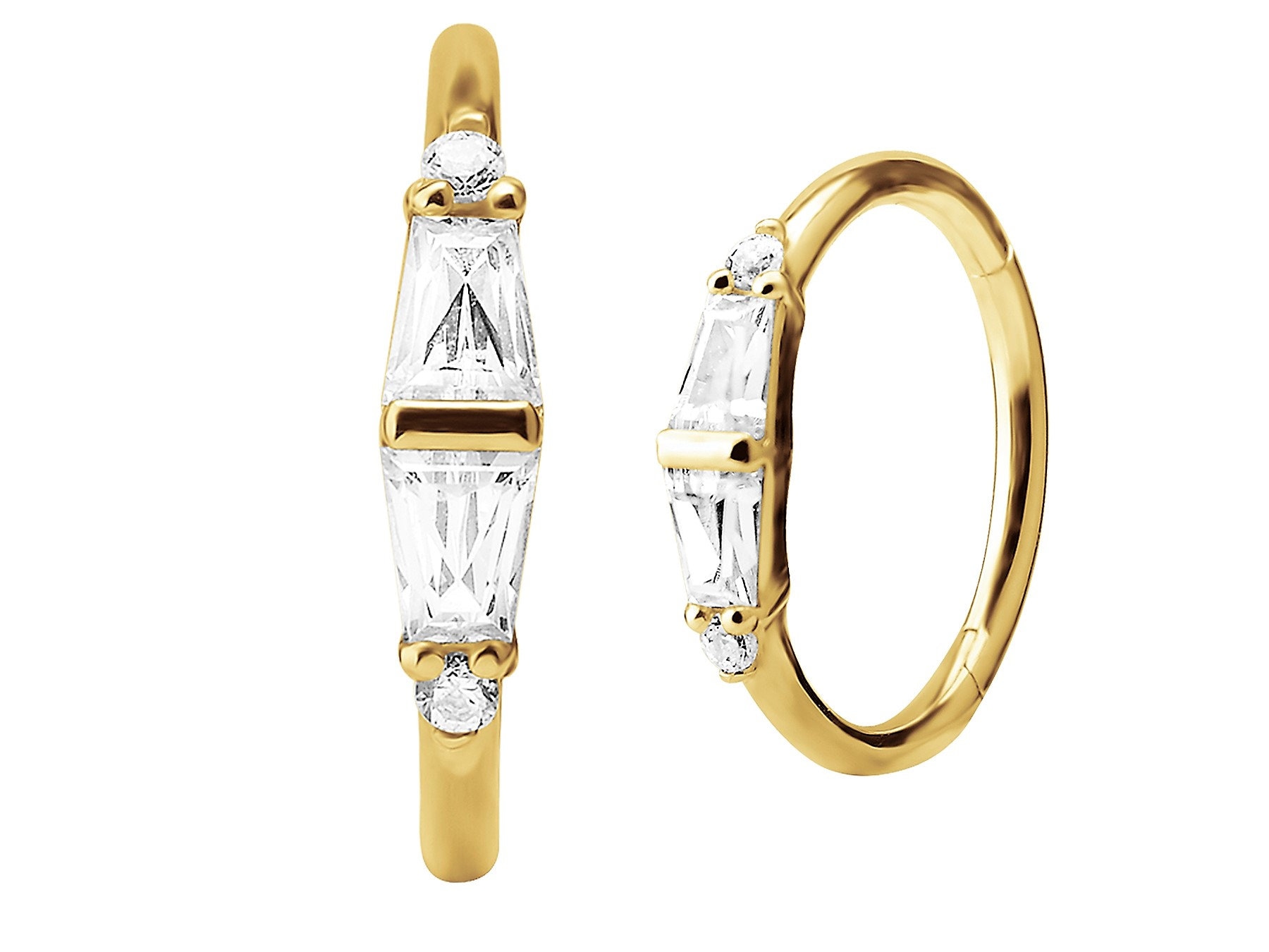 Set di piercing a clicker per conch/elica/cartilagine in oro massiccio 18k con zirconi Swarovski di qualità 5A di alta qualità. Disponibile in 16 g -