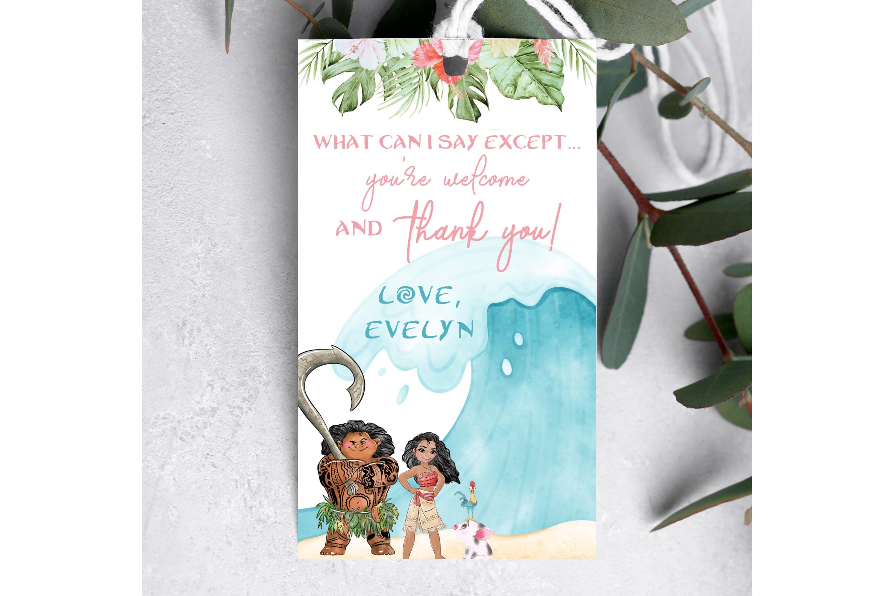 Etichette per bomboniere Moana, etichette per sacchetti regalo Moana, etichette di ringraziamento Moana, etichette per bomboniere Maui, bundle Moana,