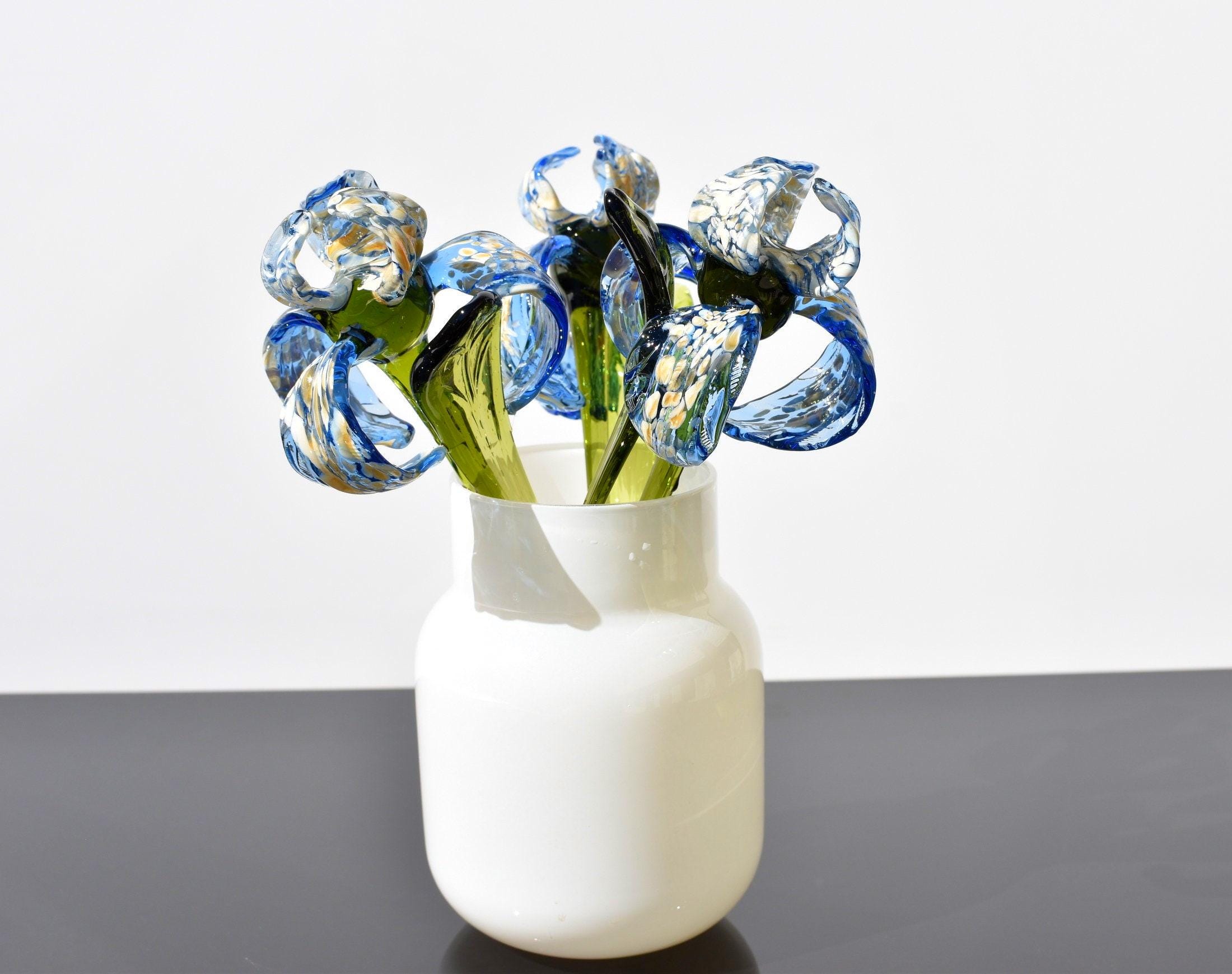 Iris di vetro, regalo di iris, arte di iris, bouquet di fiori di vetro, fiori di vetro per il mese di nascita, decorazioni da scrivania per donne, min