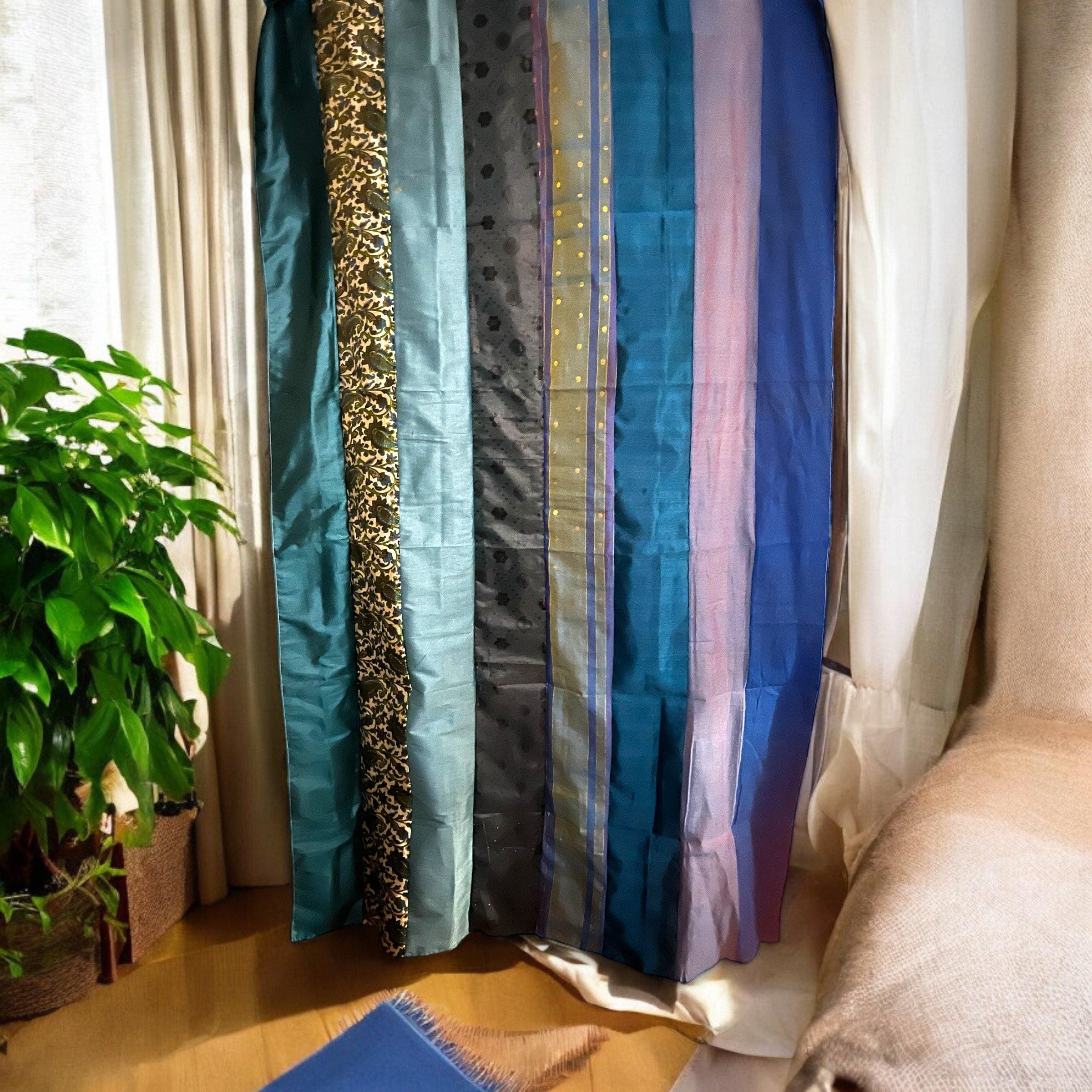 Tende da sari boho blu, tende da sari riciclate fatte a mano con strisce da sari, tende da finestra e porta trasparenti hippie, decorazioni per la cas