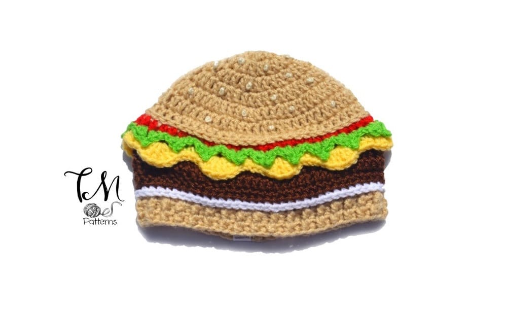SCHEMA ALL'UNCINETTO Berretto Cheeseburger, Schema all'uncinetto per neonati e bambini, Schema per cappello da cibo, Schema all'uncinetto per bambini,