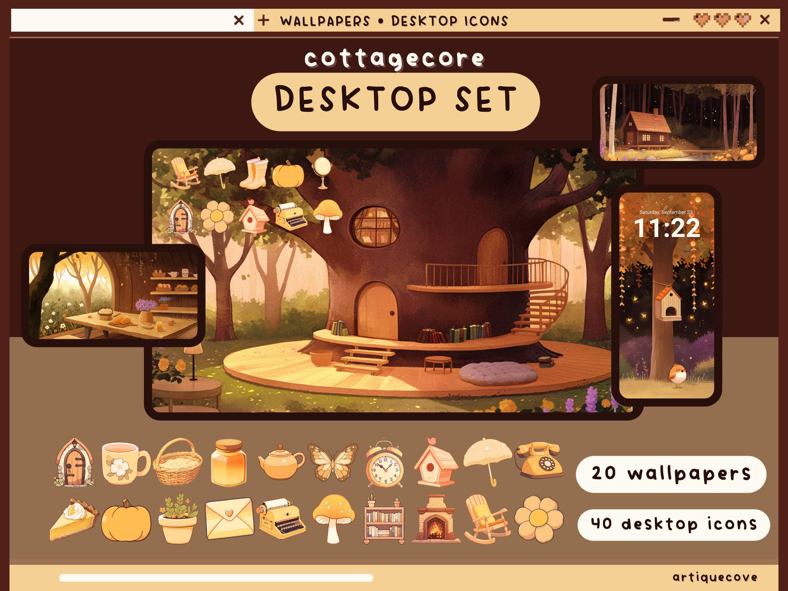 set desktop cottagecore sfondi icone cartelle estetiche carino organizzatore desktop kawaii cottagecore cartelle sfondo windows mac set di icone