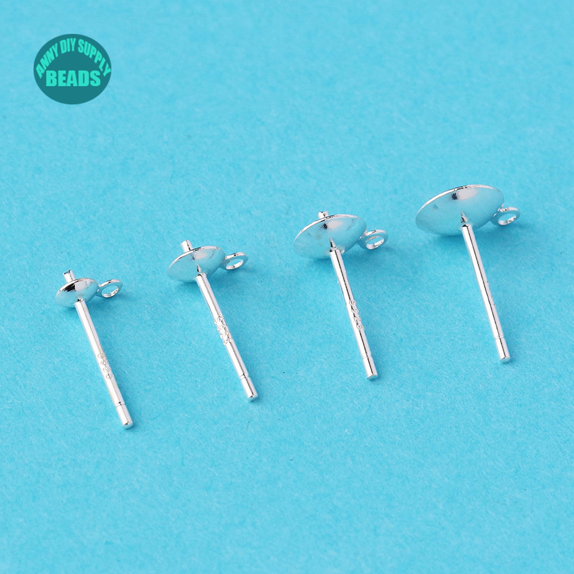 5/20/50 paia di perni per orecchini in argento Sterling, perno per orecchini con anello, perno per orecchini a coppa e perno per orecchini, fornitura