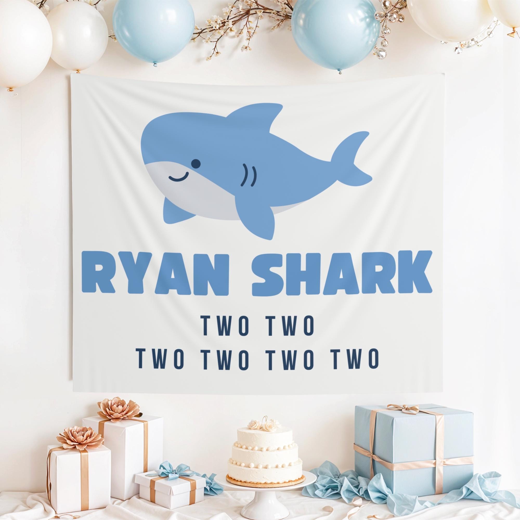 "Striscione personalizzato \"Baby Shark Two Two Two\", sfondo \"Baby Shark Two Two Two\", striscione \"Baby Shark\", compleanno di Baby Shark, compleanno di"