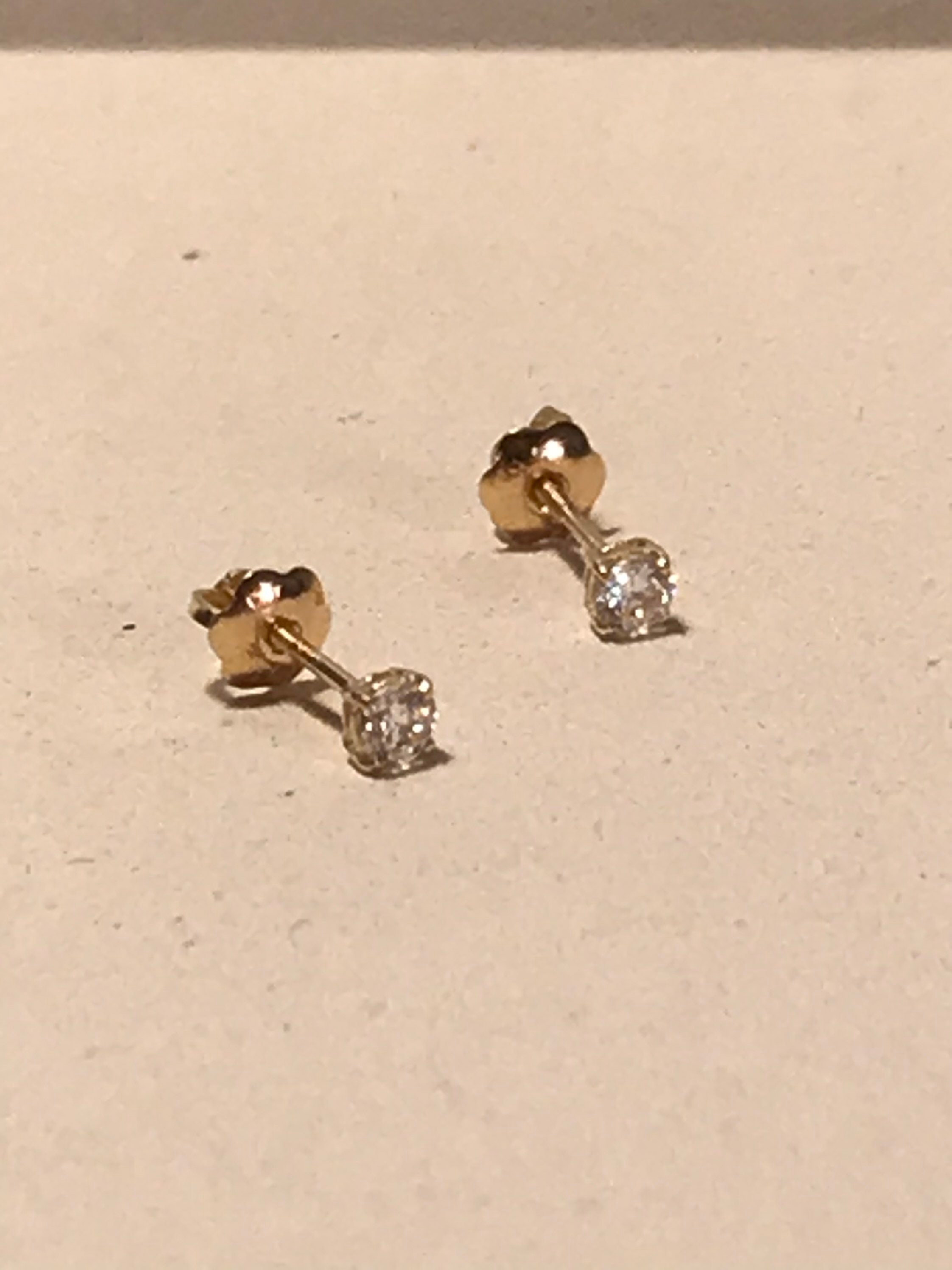 Orecchini a bottone in oro massiccio 14K da 3,5 mm con zirconi cubici, orecchini a bottone in oro massiccio, orecchini a bottone con zirconi cubici