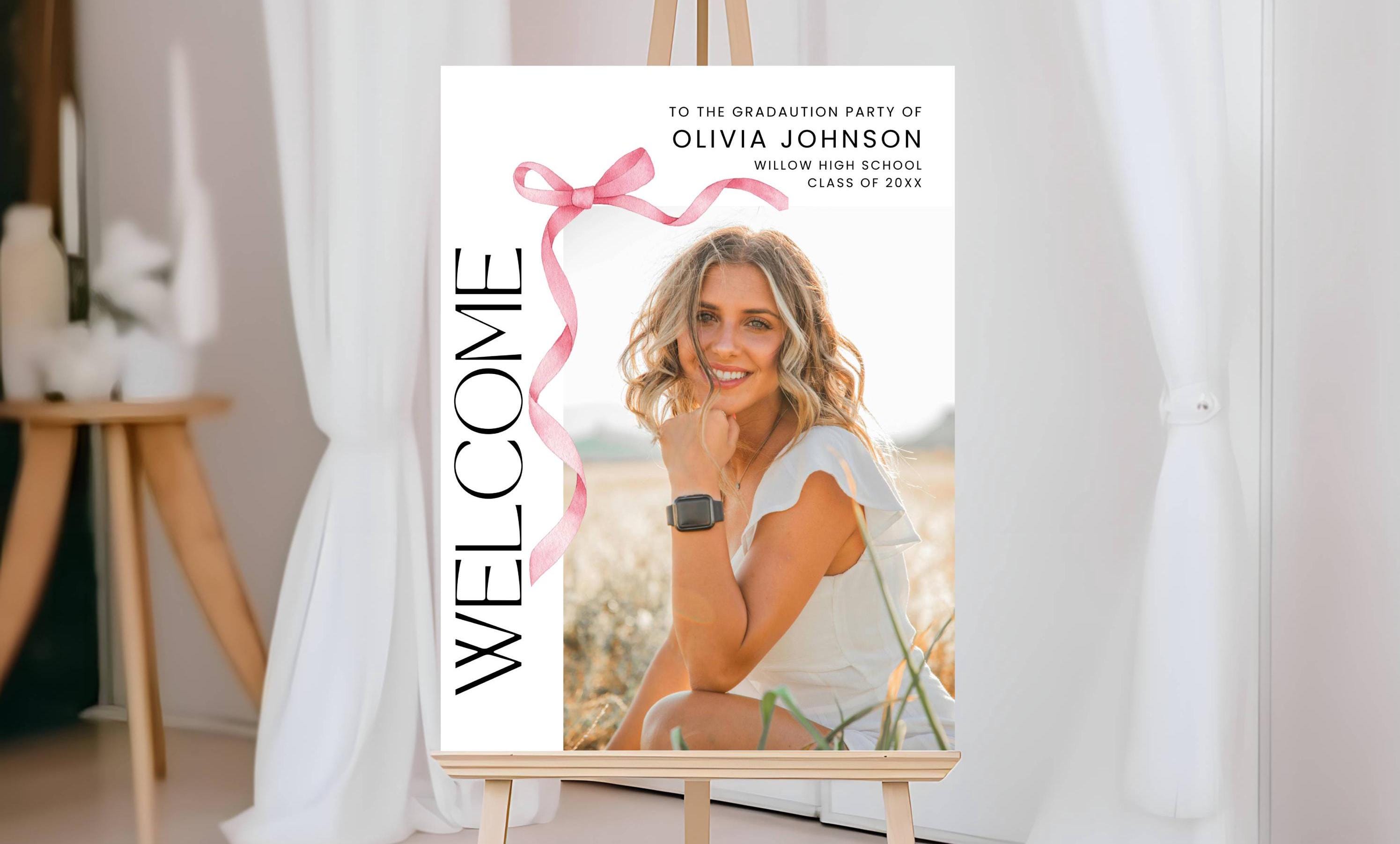 Modello di cartello di benvenuto per festa di laurea, cartello di benvenuto per festa di laurea, poster con cartello di benvenuto per festa di laurea