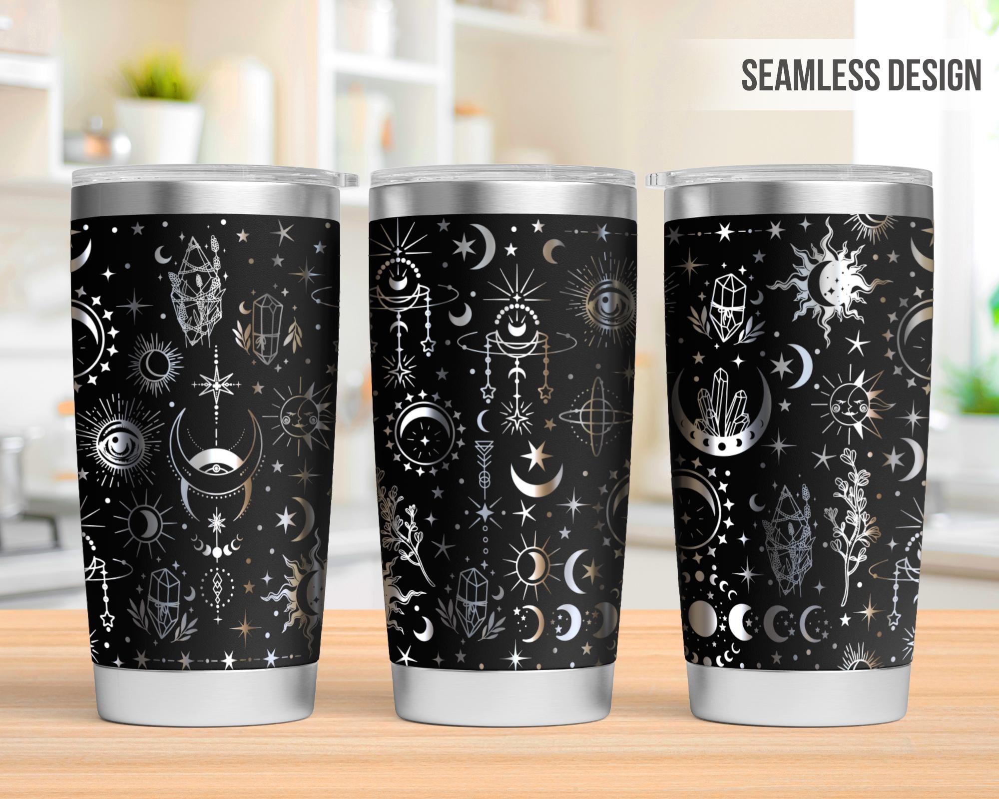Tumbler Celestial da 20 once con incisione laser, tumbler sole e luna laser svg, 20 once con incisione laser SVG, incisione laser SVG, SVG laser rotan