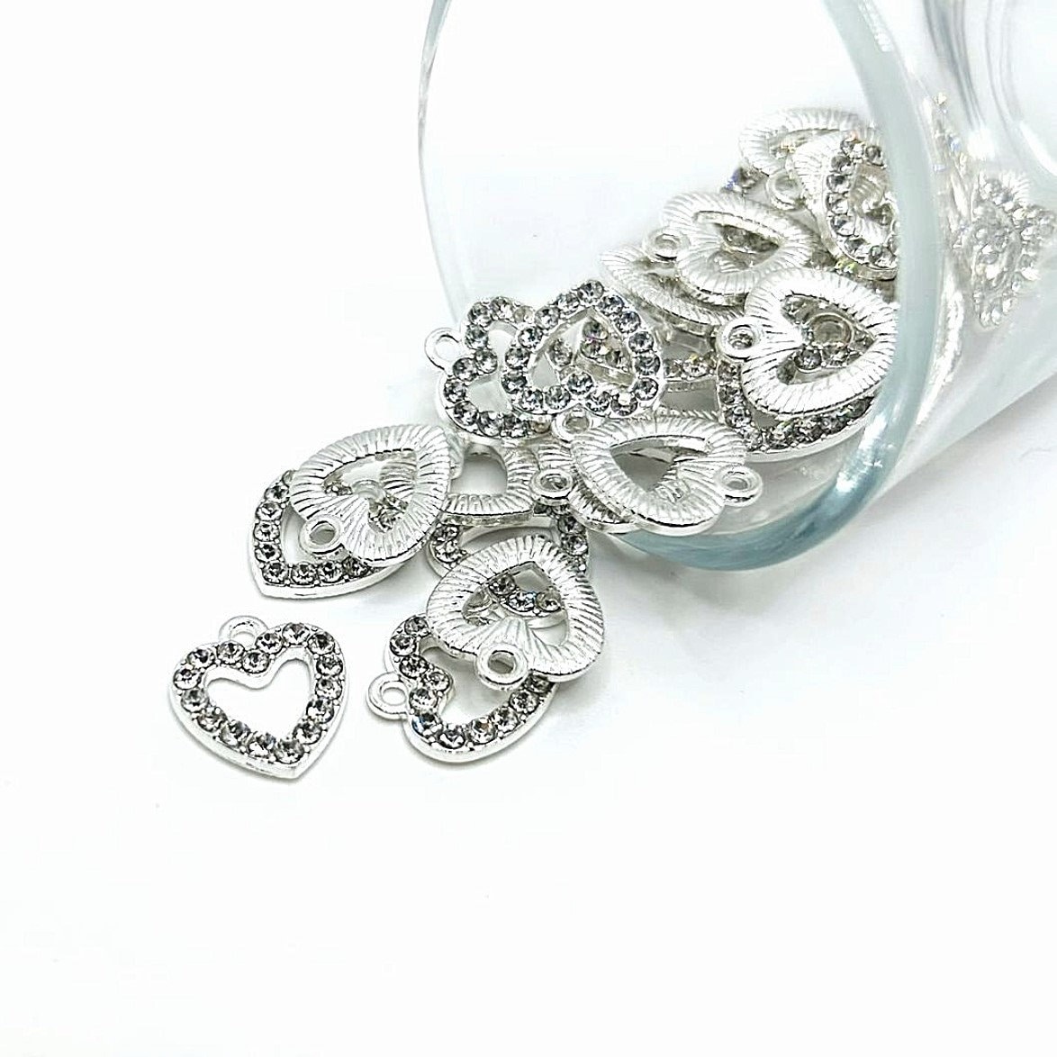 1, 4, 20 o 50 ciondoli a forma di cuore aperto in argento con strass, ciondolo dell'amore, anello a forma di cuore in argento / Spedizione immediata d