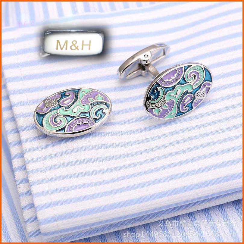 Retrò gemelli gemelli di PAISLEY viola. Viola retrò gemelli gemelli uomo-Gemelli floreale-fiori gemelli-gemelli in argento