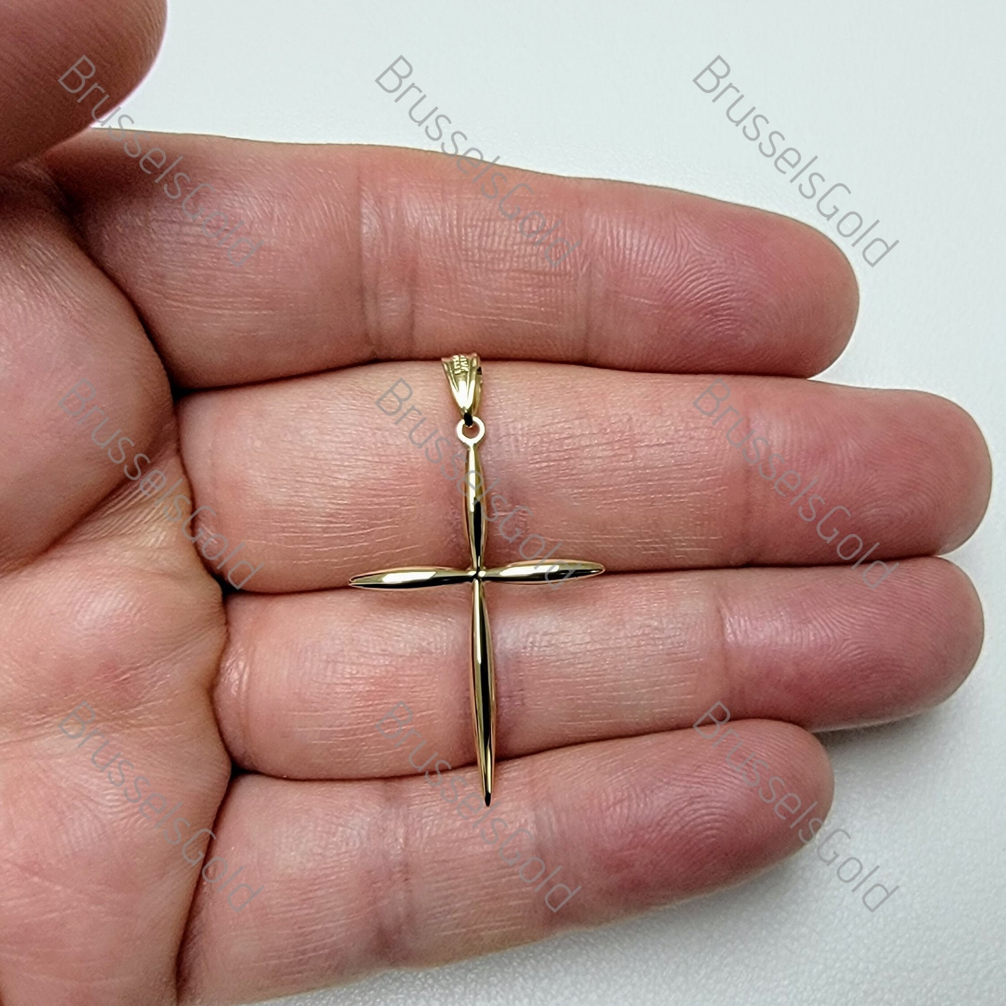 Ciondolo a croce in vero oro giallo 14K, 33 x 23 mm, croce sottile in oro, ciondolo in vero oro, croce in vero oro, vero oro, croce 14K