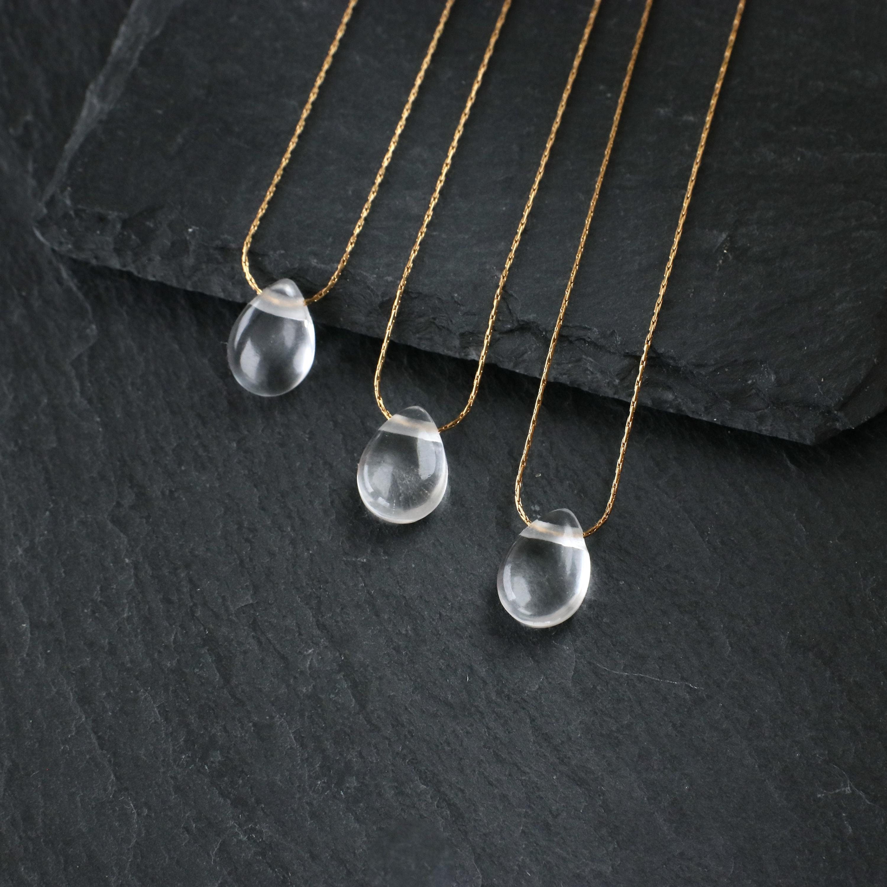 Collana di cristallo di rocca autentico, collana con goccia di cristallo di rocca, collana di cristallo, catena regolabile in oro o argento (37-43 cm)